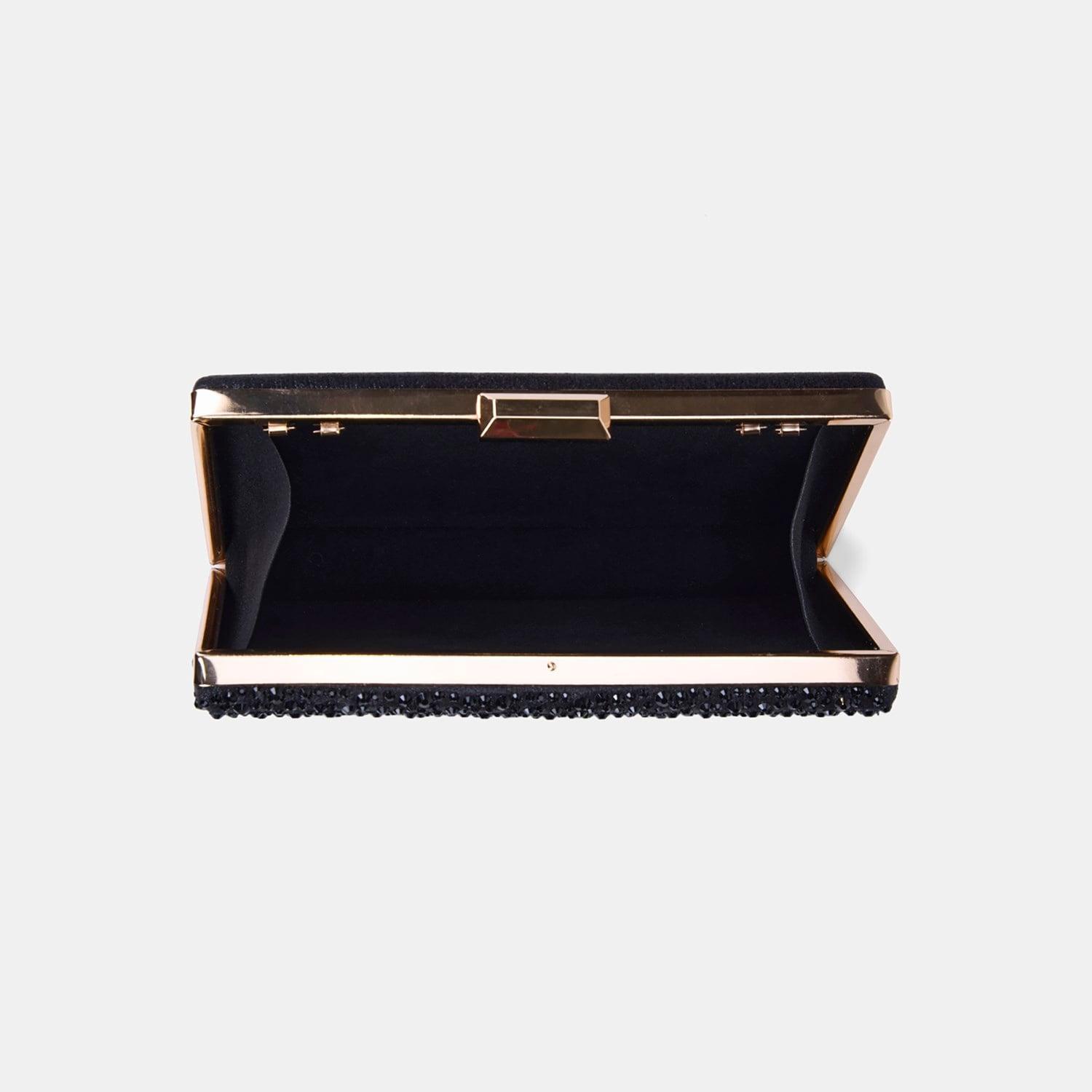 Kadın Siyah Taş İşlemeli Zincir Askılı Abiye Clutch