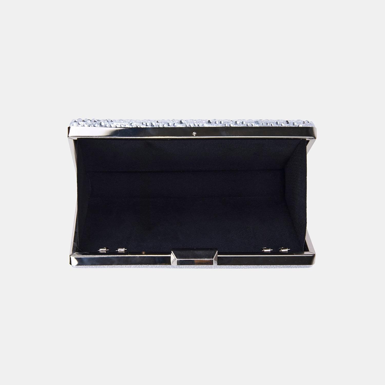 Kadın Gümüş Taş İşlemeli Zincir Askılı Abiye Clutch