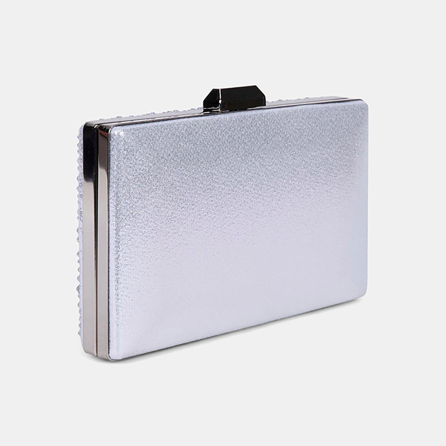 Kadın Gümüş Taş İşlemeli Zincir Askılı Abiye Clutch