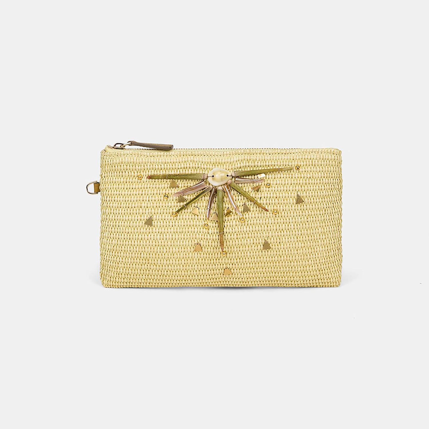 Kadın Sarı Güneş Motifli Hasır Clutch