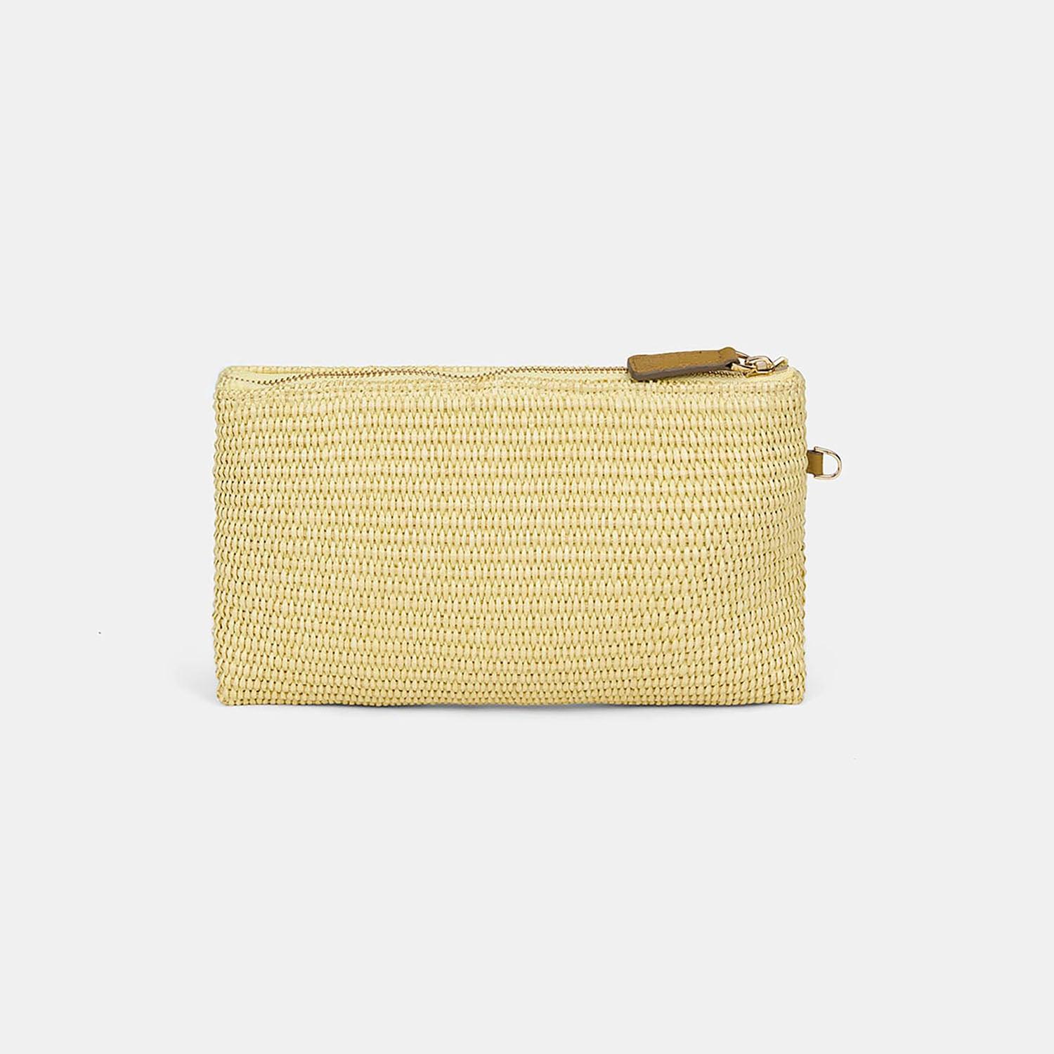 Kadın Sarı Güneş Motifli Hasır Clutch