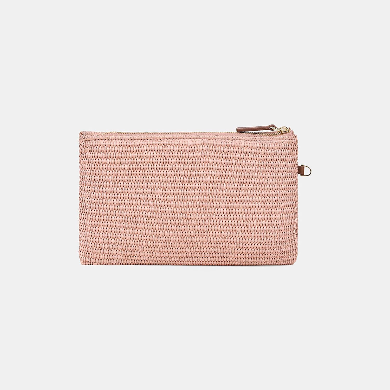 Kadın Somon Deniz Kabuğu Aksesuarlı Hasır Clutch