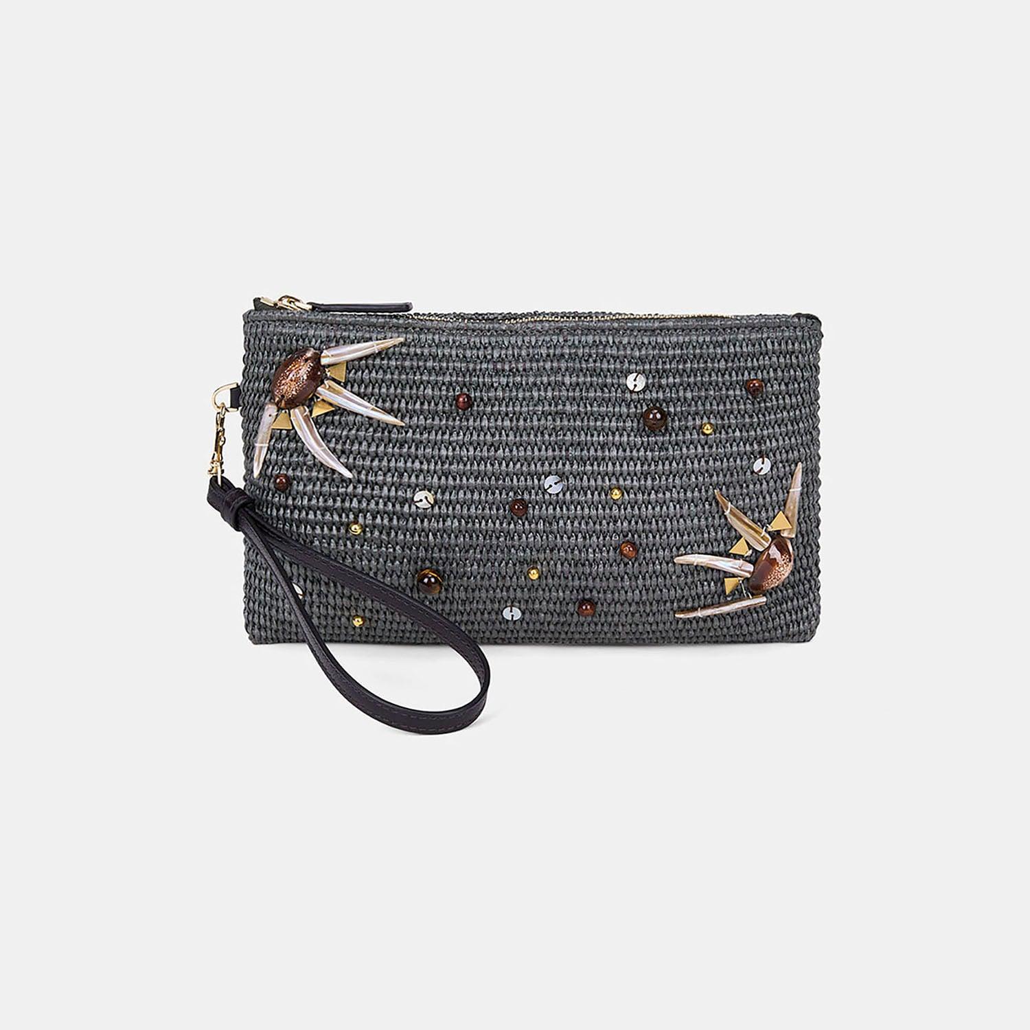 Kadın Yeşil Boncuk İşlemeli Hasır Clutch