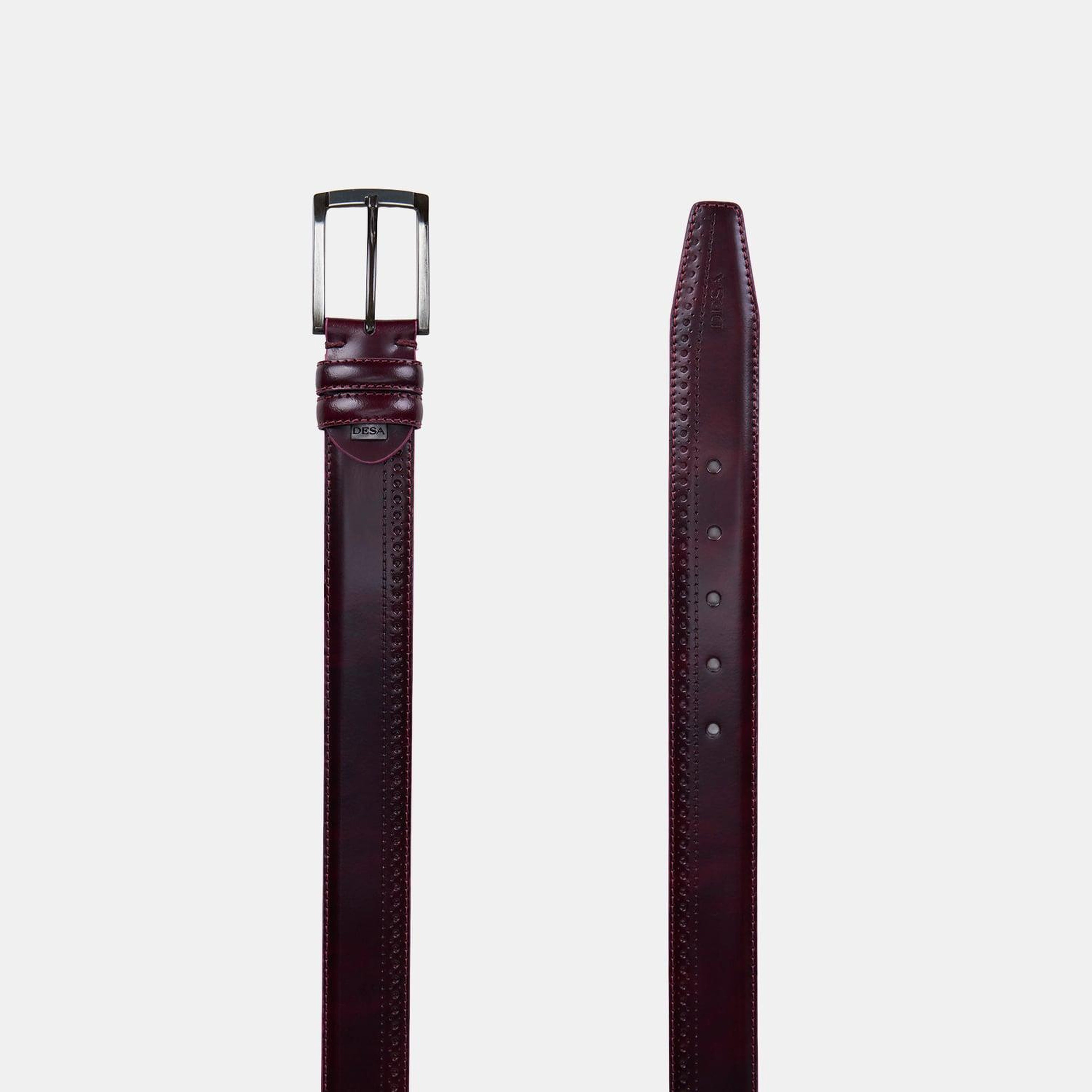 Erkek Bordo Brogue Desenli Deri Klasik Kemer