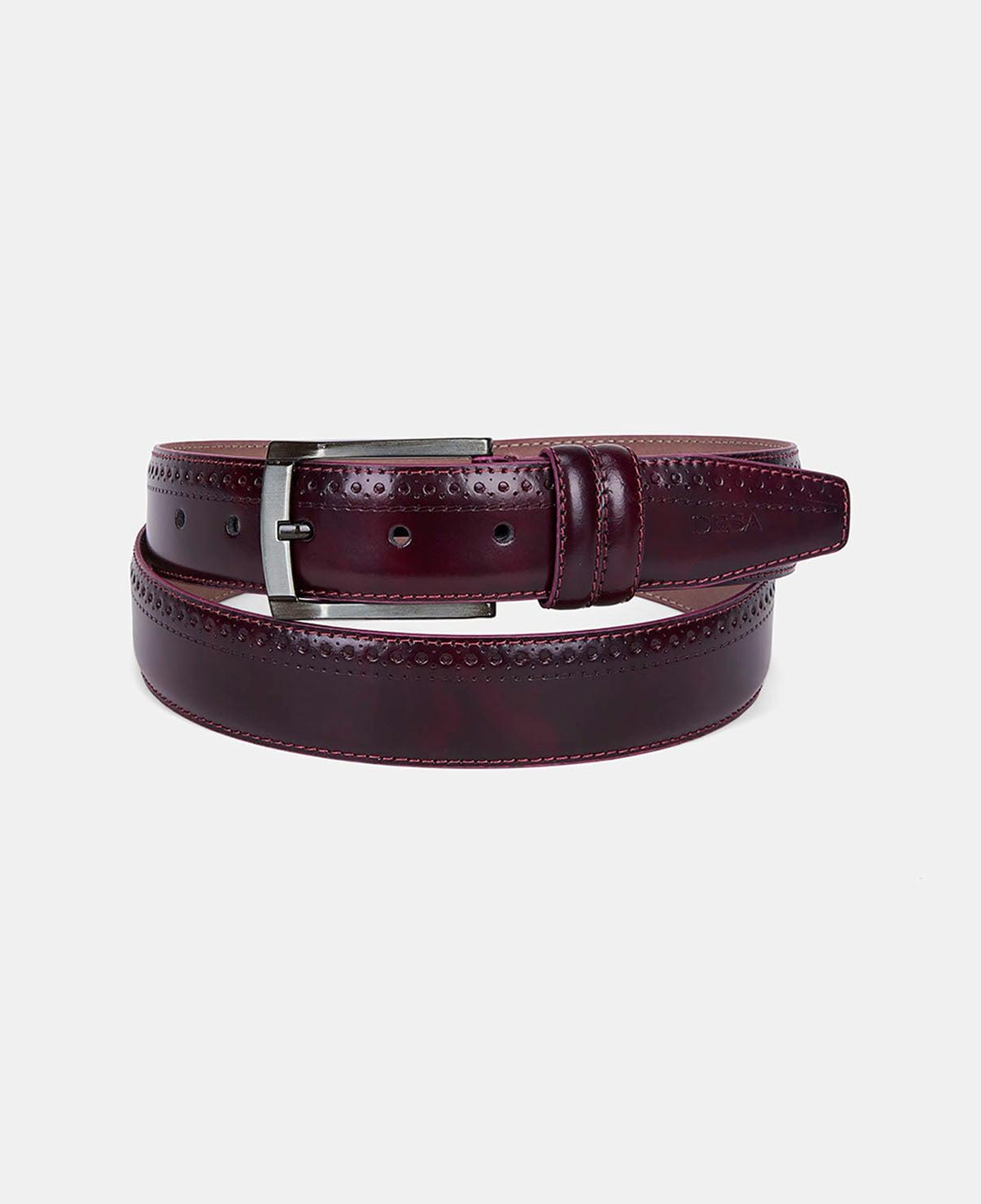 Erkek Bordo Brogue Desenli Deri Klasik Kemer