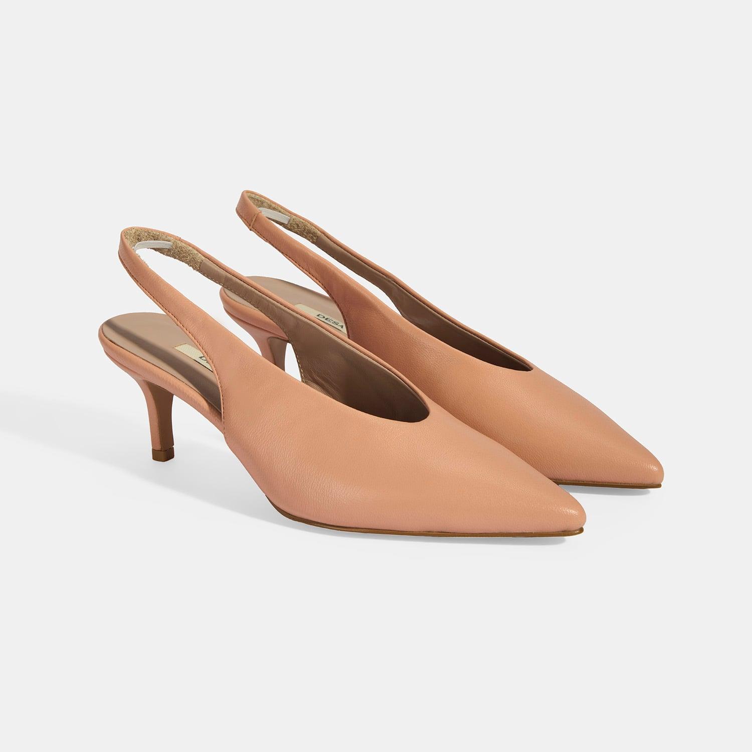 Kadın Pembe Slingback Deri Topuklu Ayakkabı