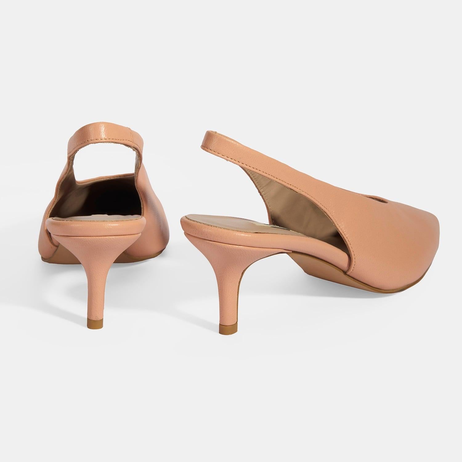 Kadın Pembe Slingback Deri Topuklu Ayakkabı