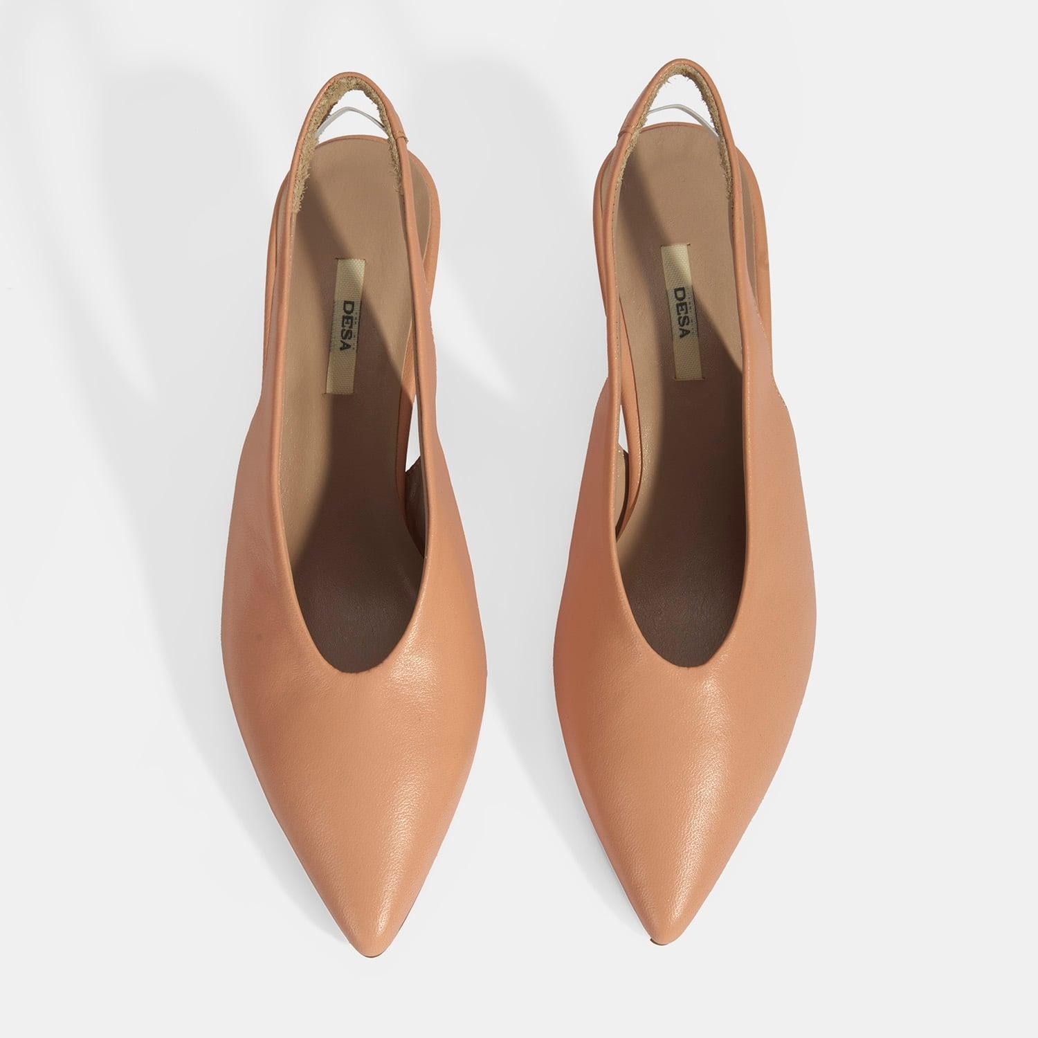 Kadın Pembe Slingback Deri Topuklu Ayakkabı