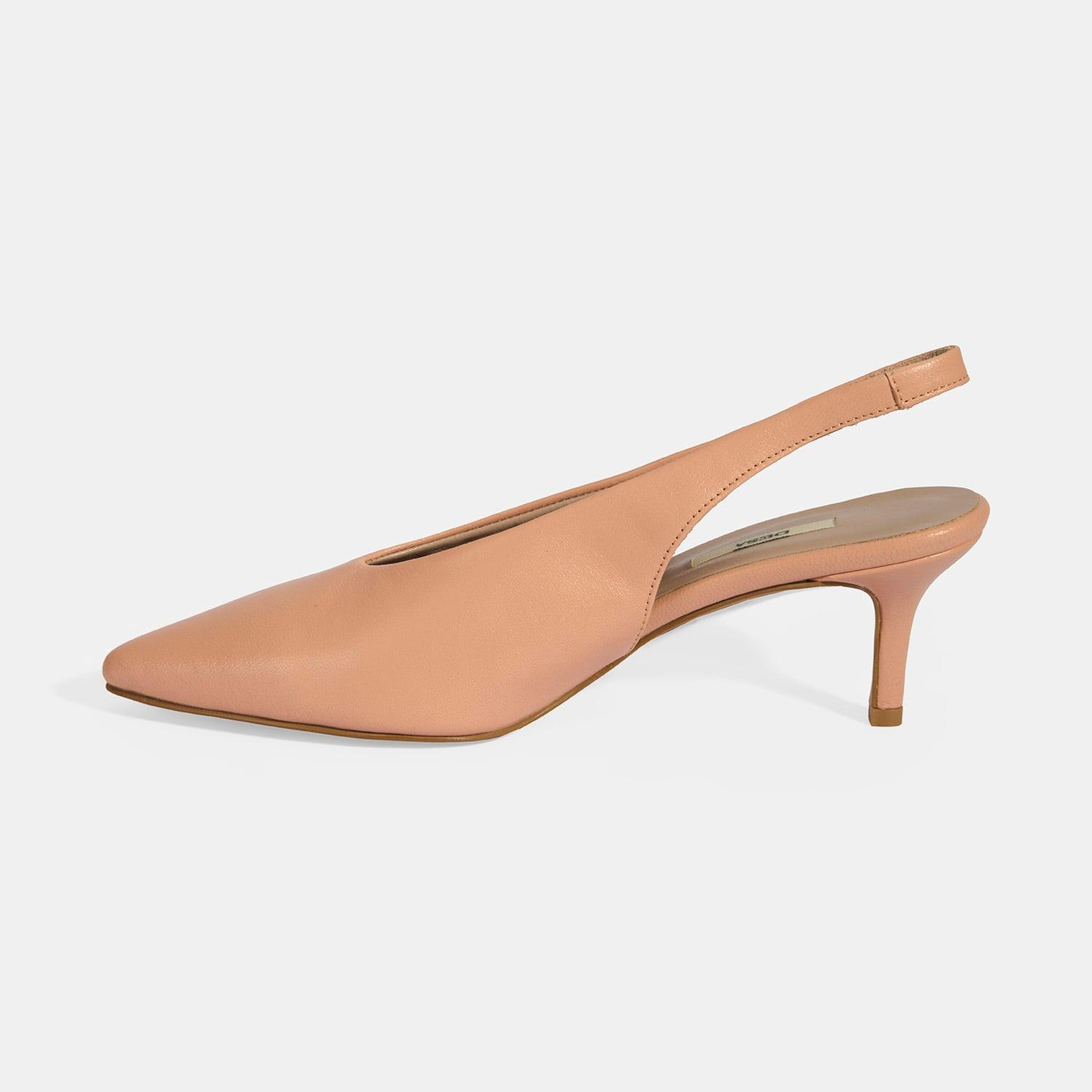 Kadın Pembe Slingback Deri Topuklu Ayakkabı