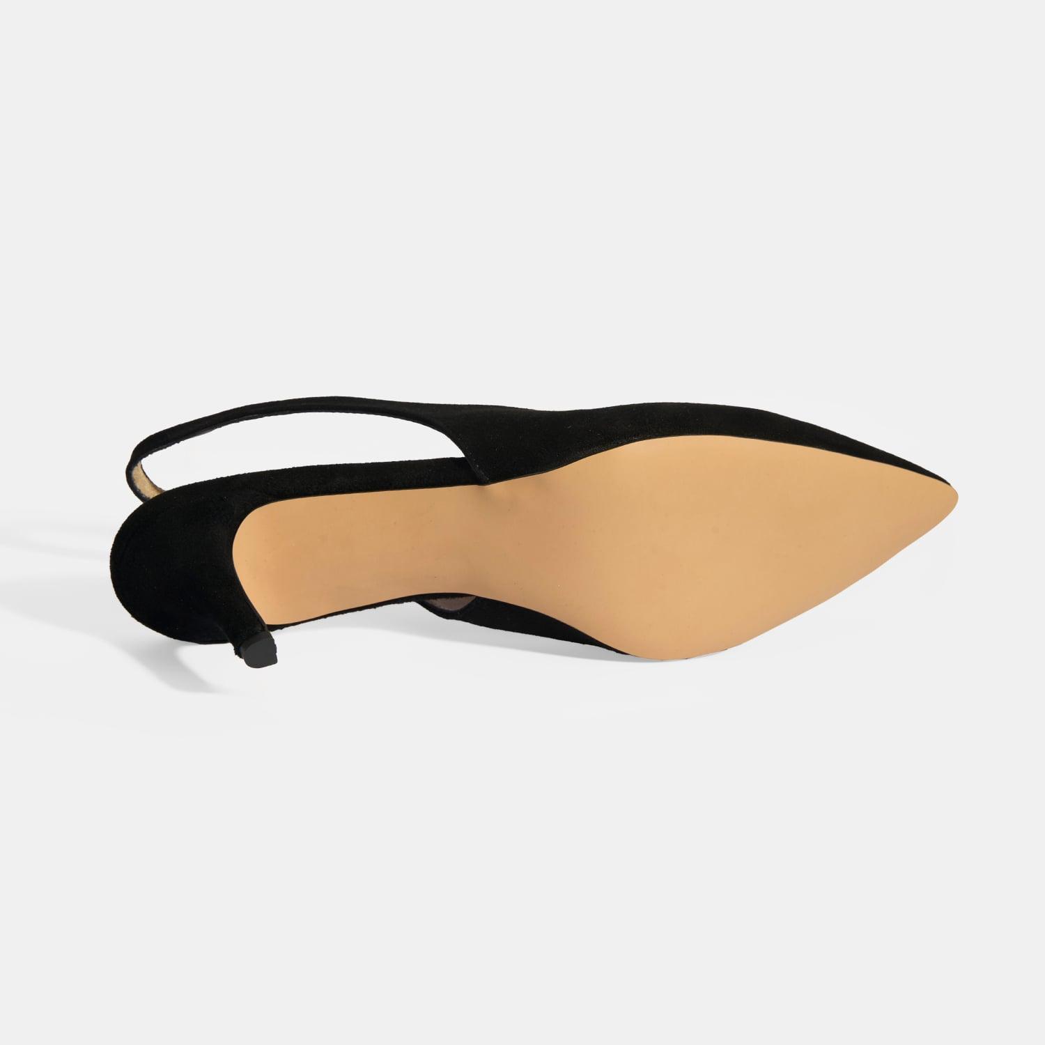 Siyah Kadın Süet Slingback Topuklu Ayakkabı