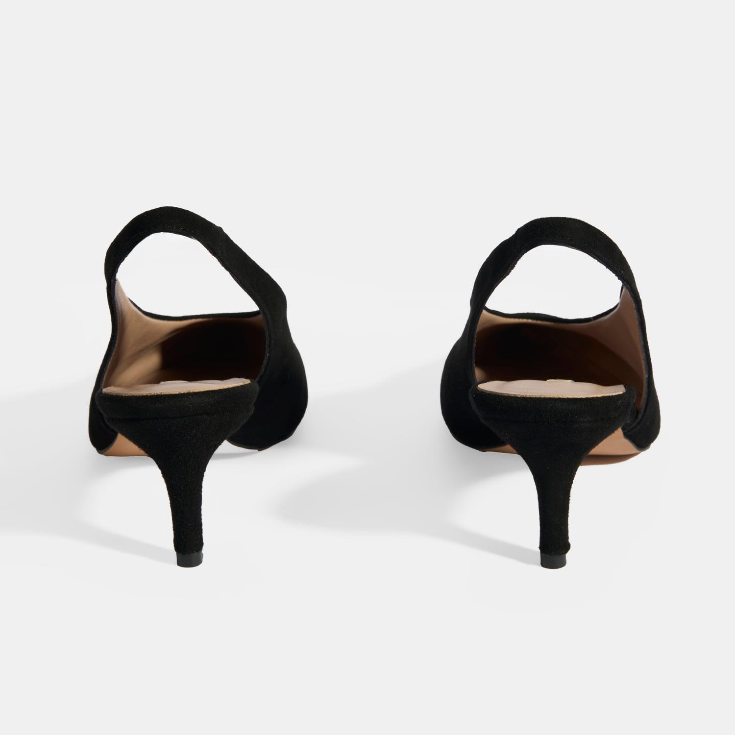 Siyah Kadın Süet Slingback Topuklu Ayakkabı