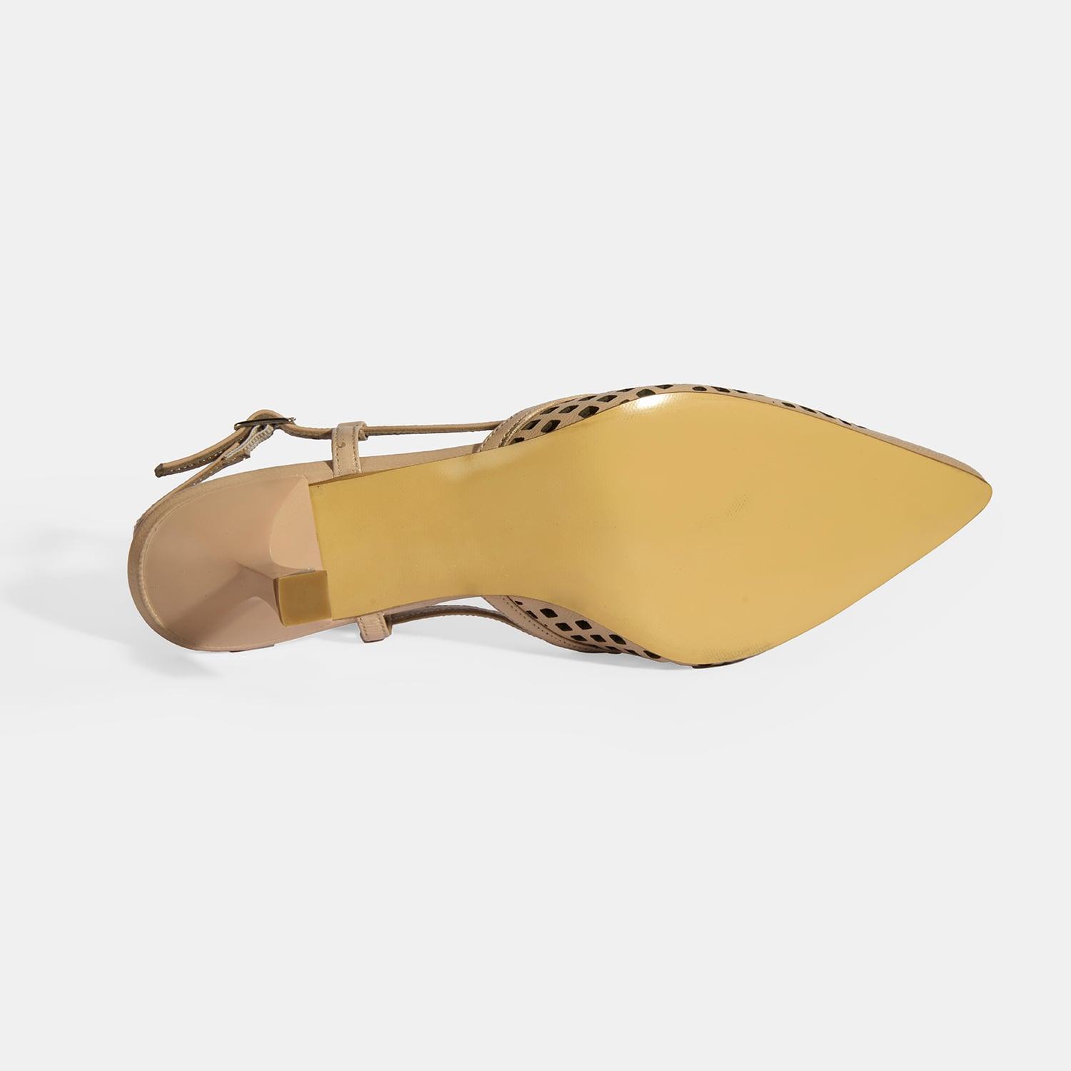 Ten Kadın Perforeli Slingback Deri Topuklu Ayakkabı