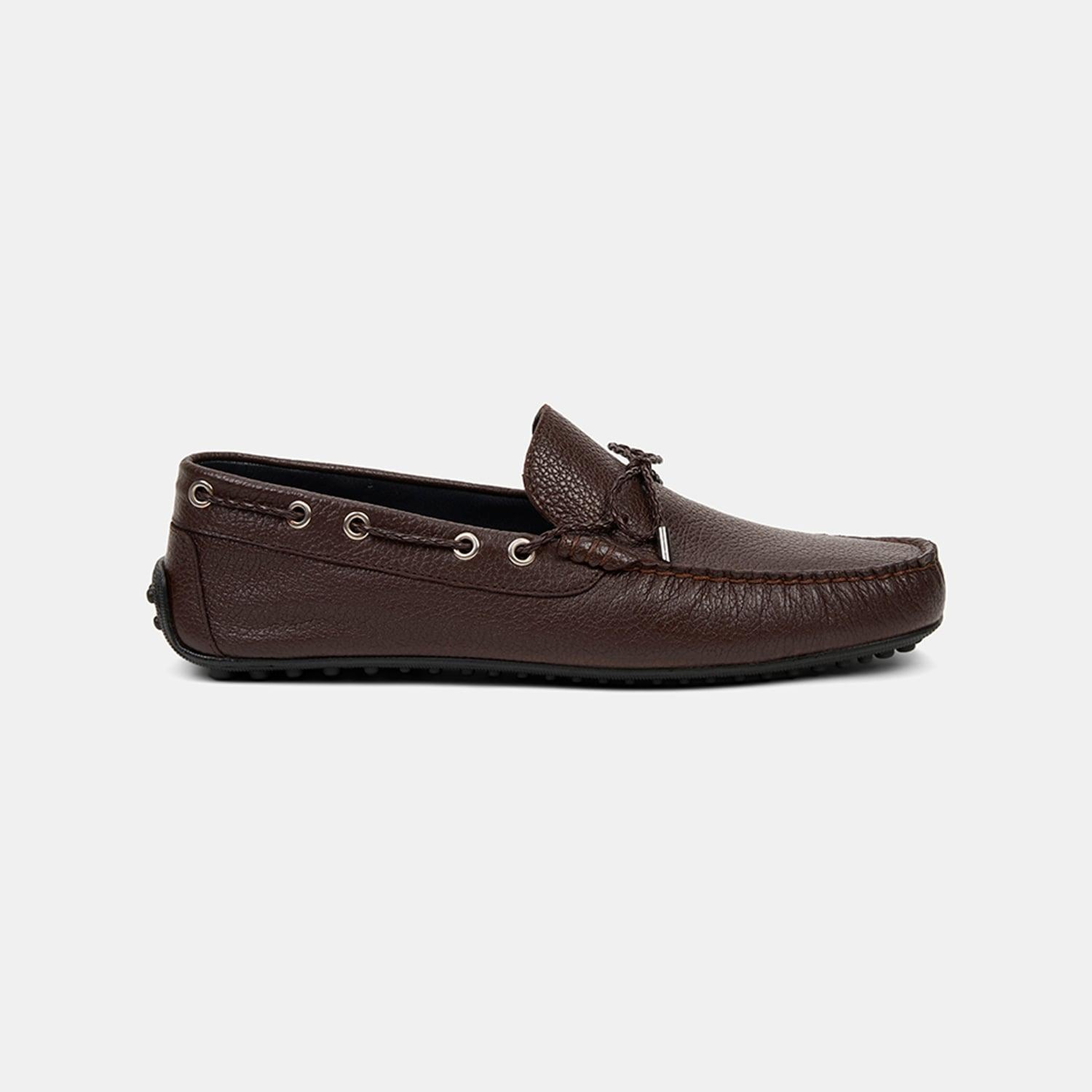 Erkek Kahve Zımba Detaylı İpli Deri Loafer