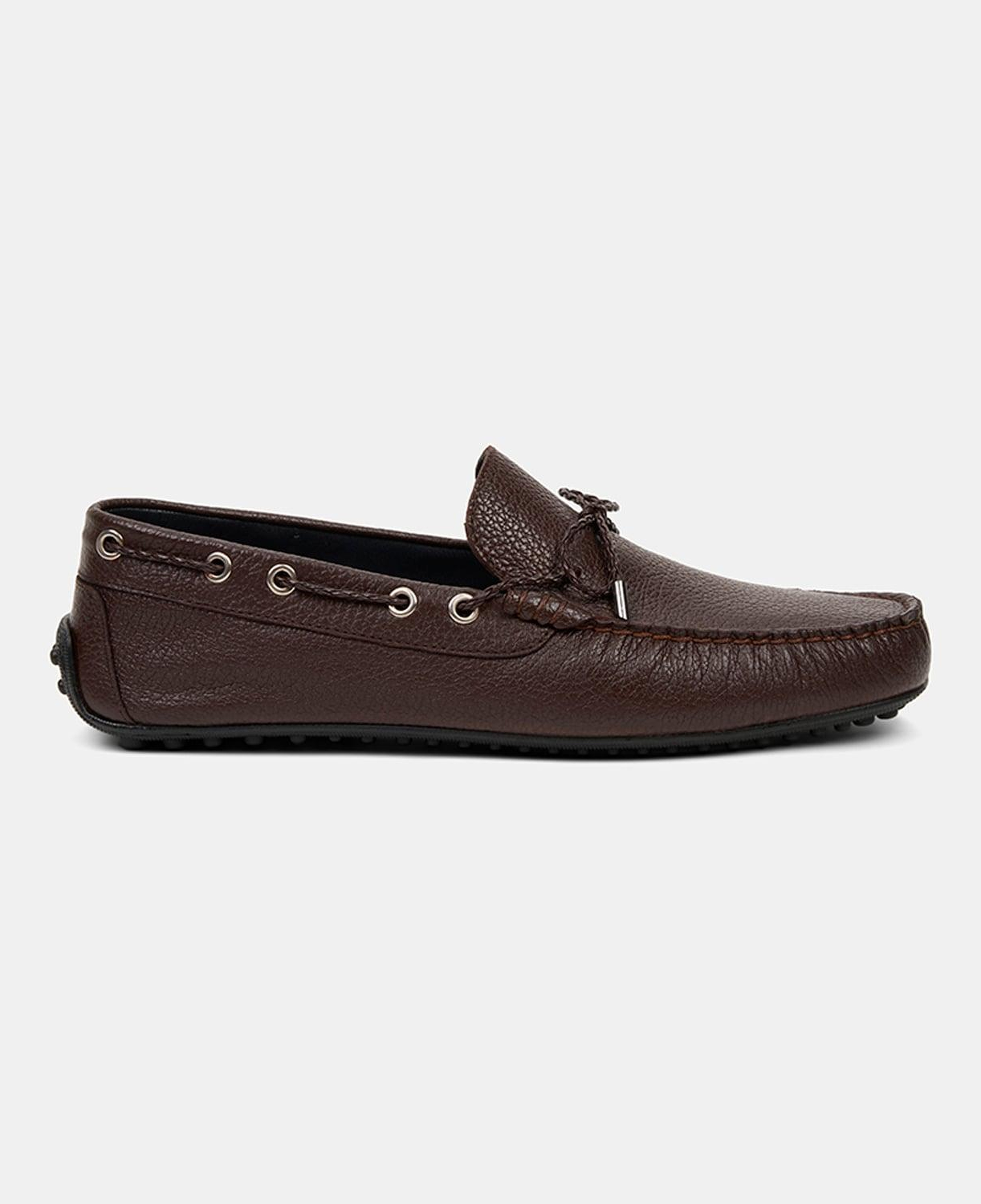 Erkek Kahve Zımba Detaylı İpli Deri Loafer