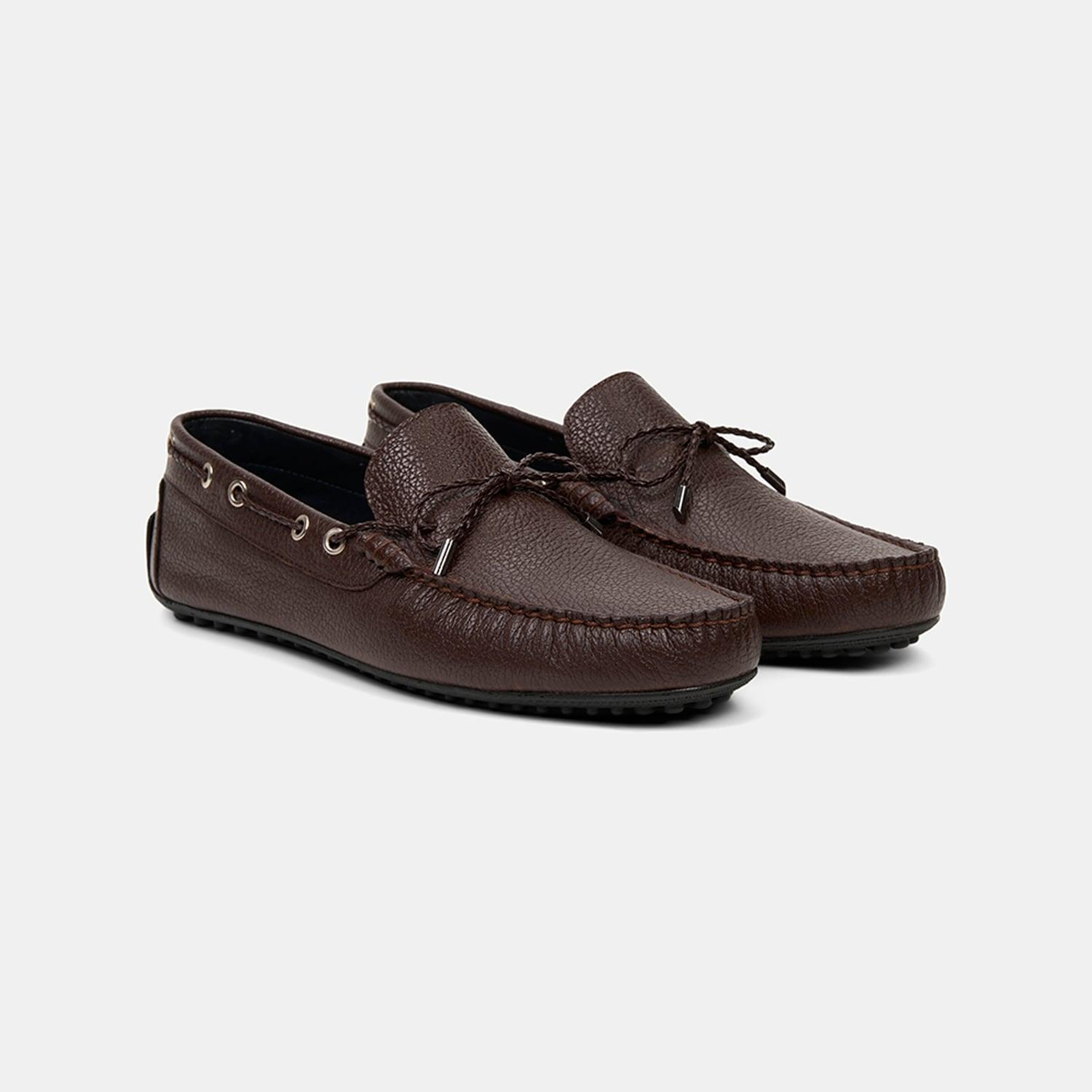 Erkek Kahve Zımba Detaylı İpli Deri Loafer