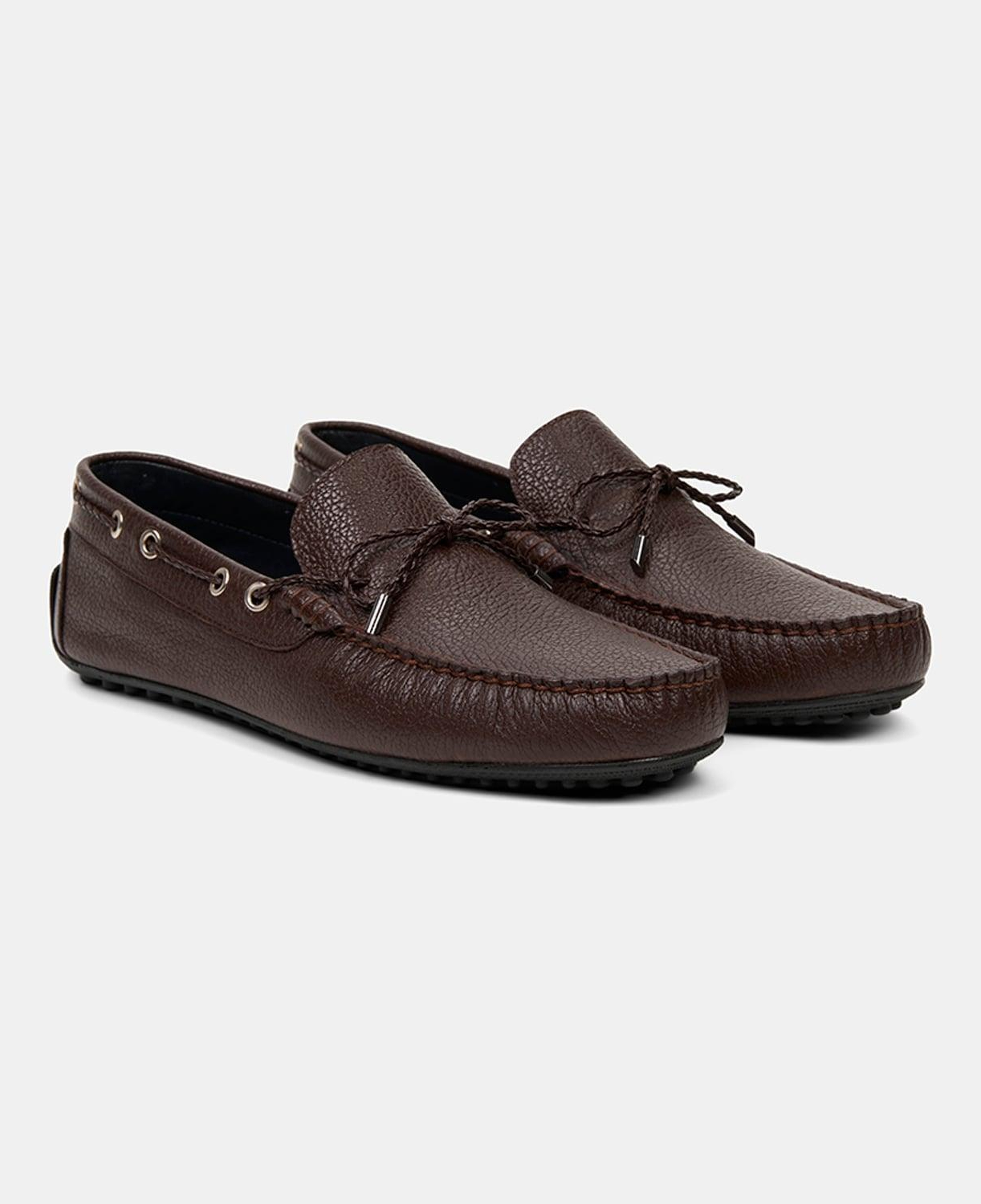 Erkek Kahve Zımba Detaylı İpli Deri Loafer