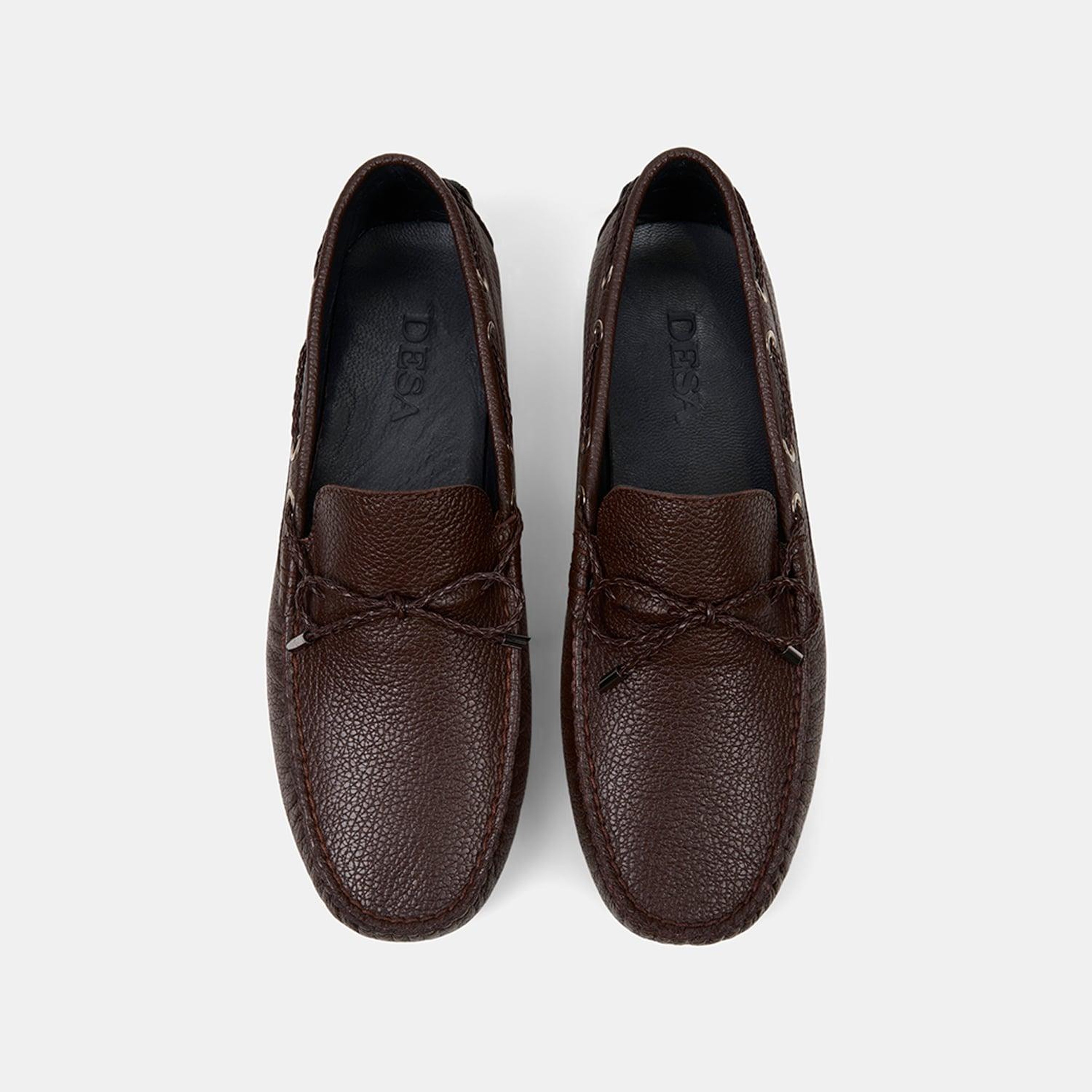Erkek Kahve Zımba Detaylı İpli Deri Loafer
