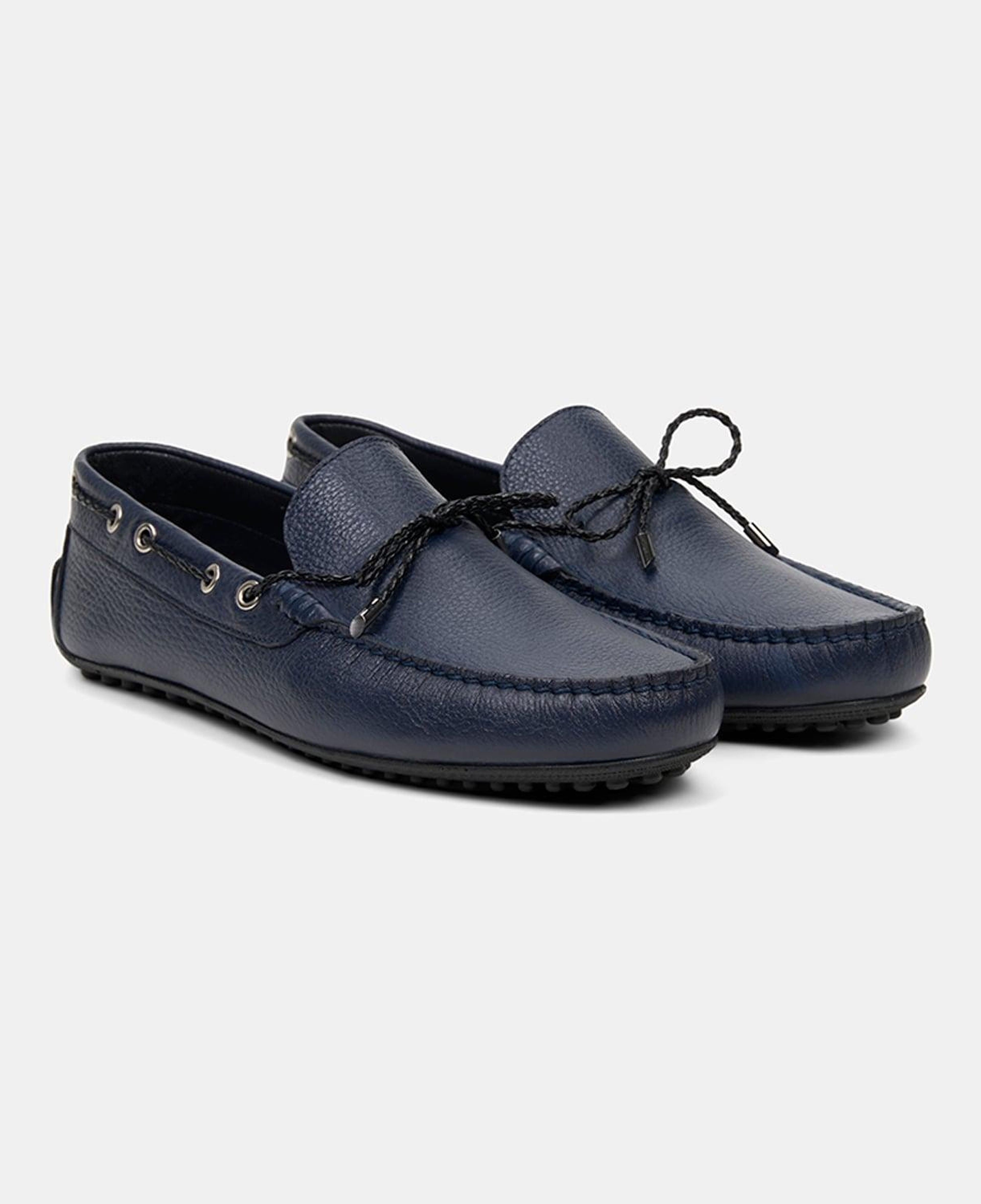 Erkek Lacivert Zımba Detaylı İpli Deri Loafer