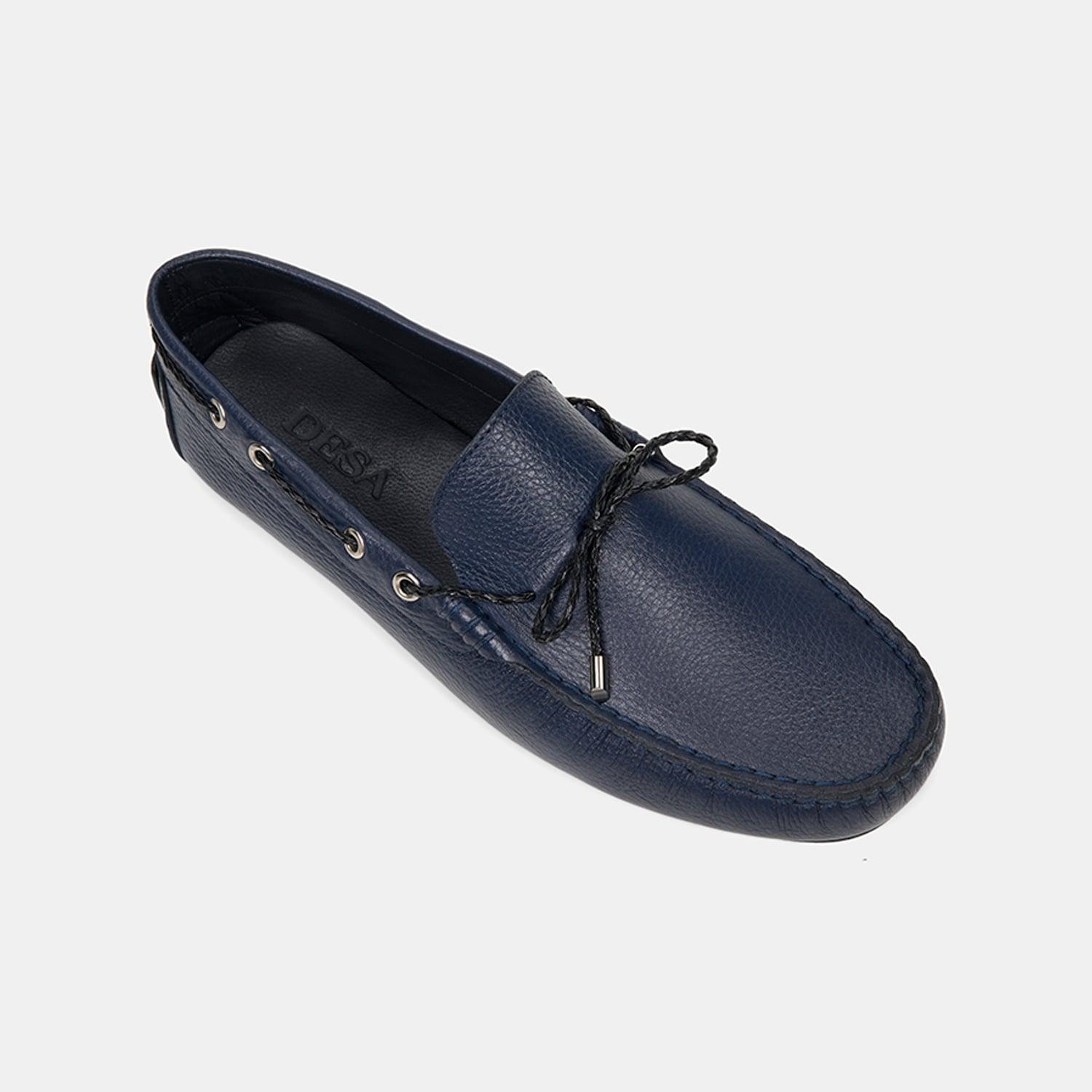 Erkek Lacivert Zımba Detaylı İpli Deri Loafer