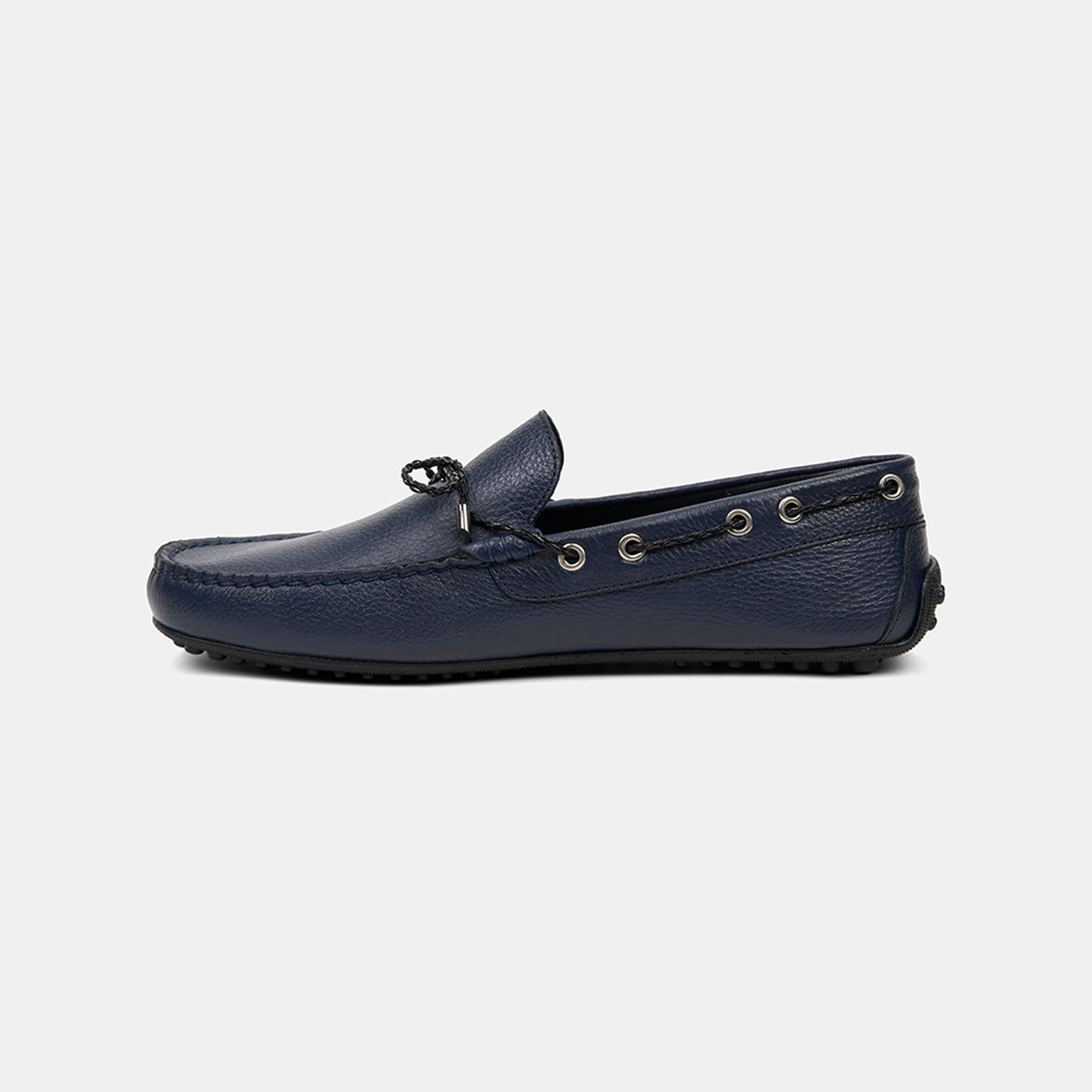 Erkek Lacivert Zımba Detaylı İpli Deri Loafer
