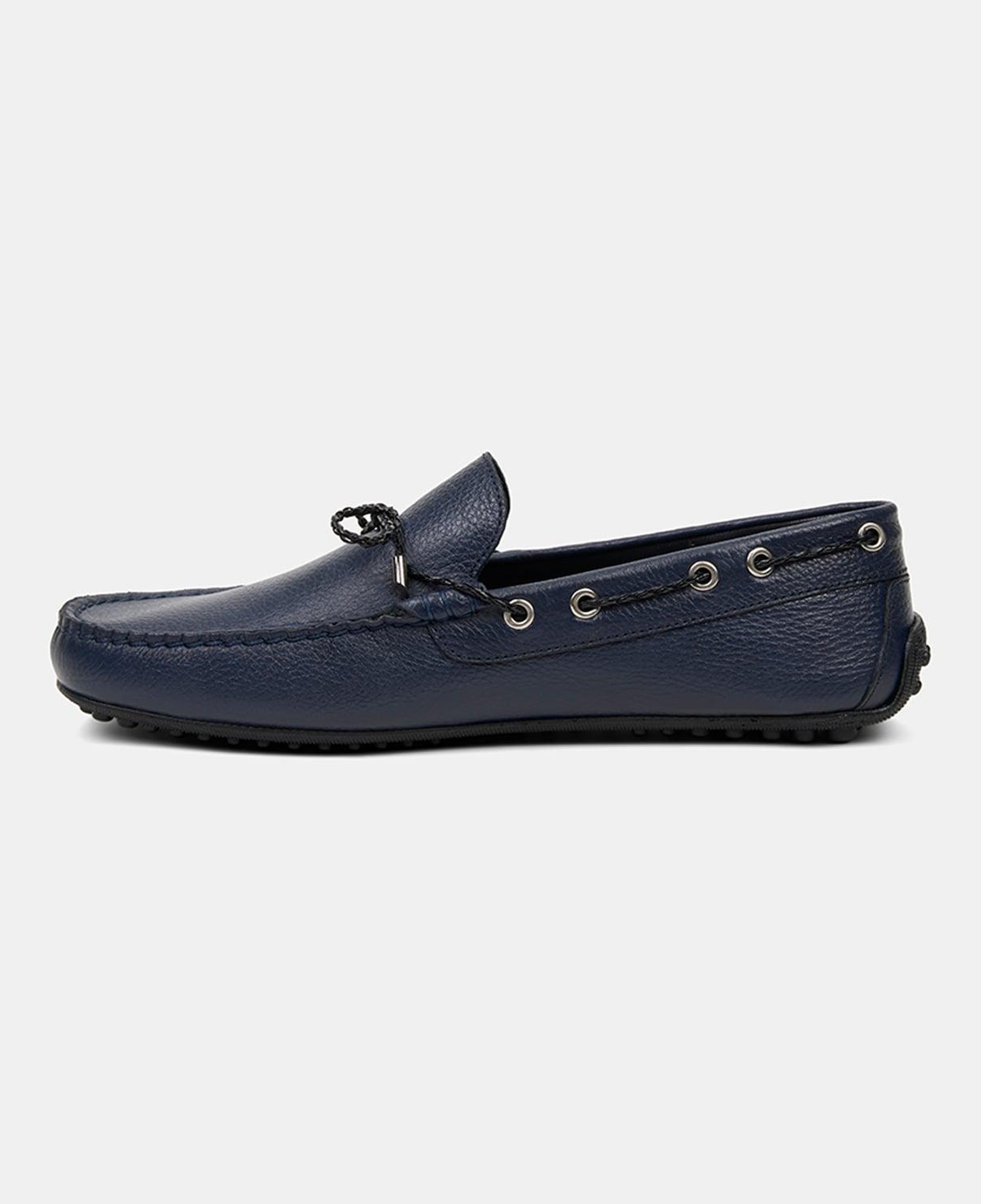 Erkek Lacivert Zımba Detaylı İpli Deri Loafer
