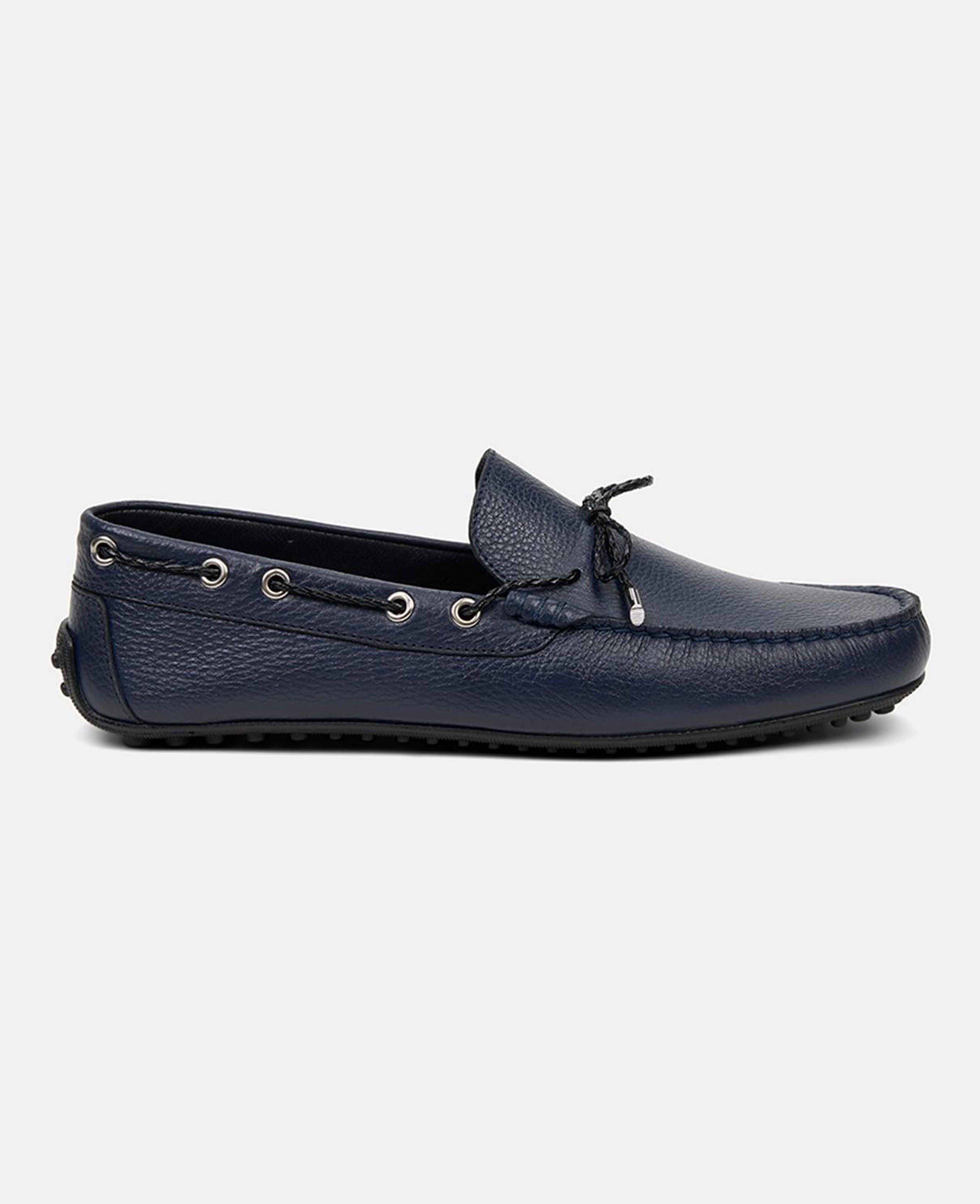 Erkek Lacivert Zımba Detaylı İpli Deri Loafer