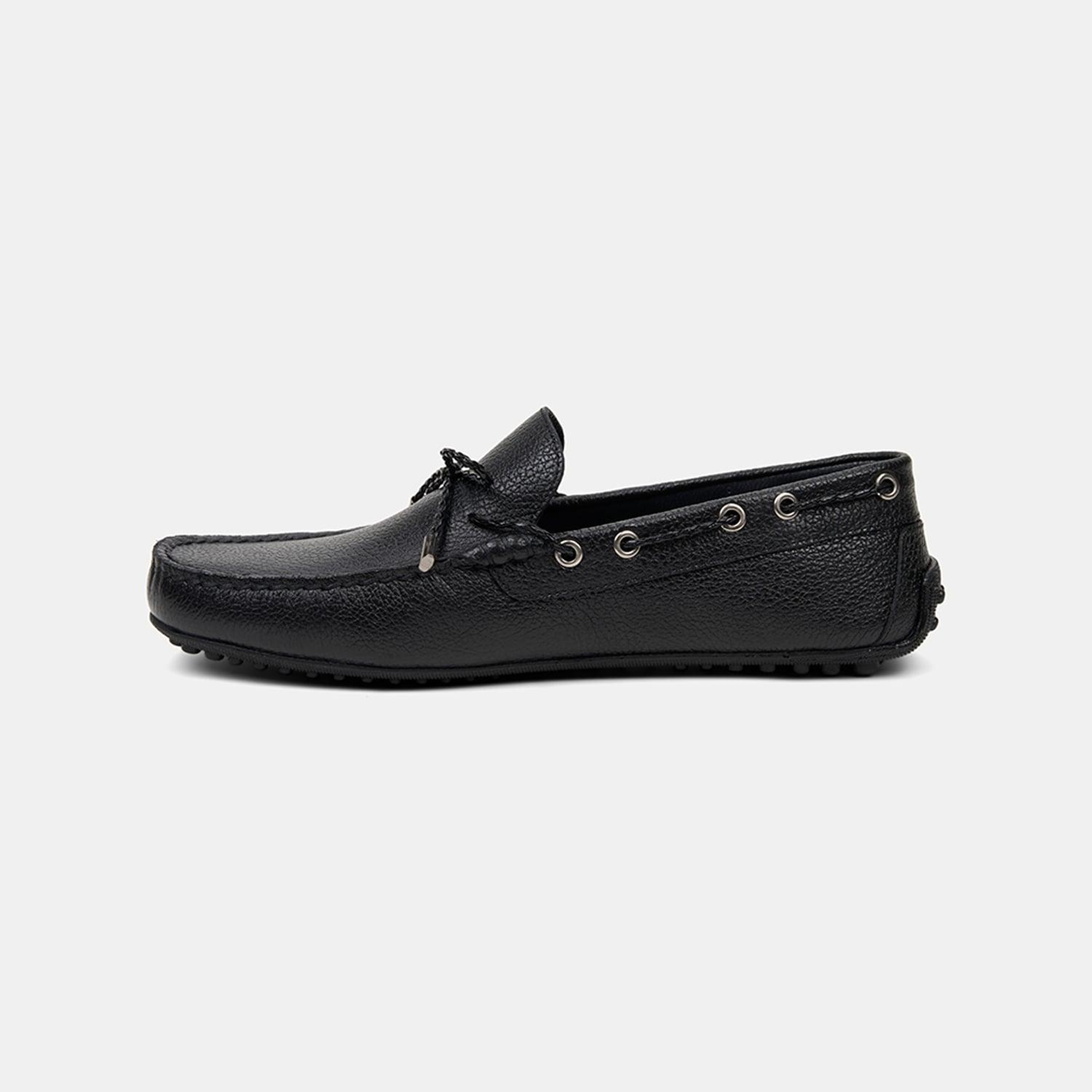 Erkek Siyah Zımba Detaylı İpli Deri Loafer