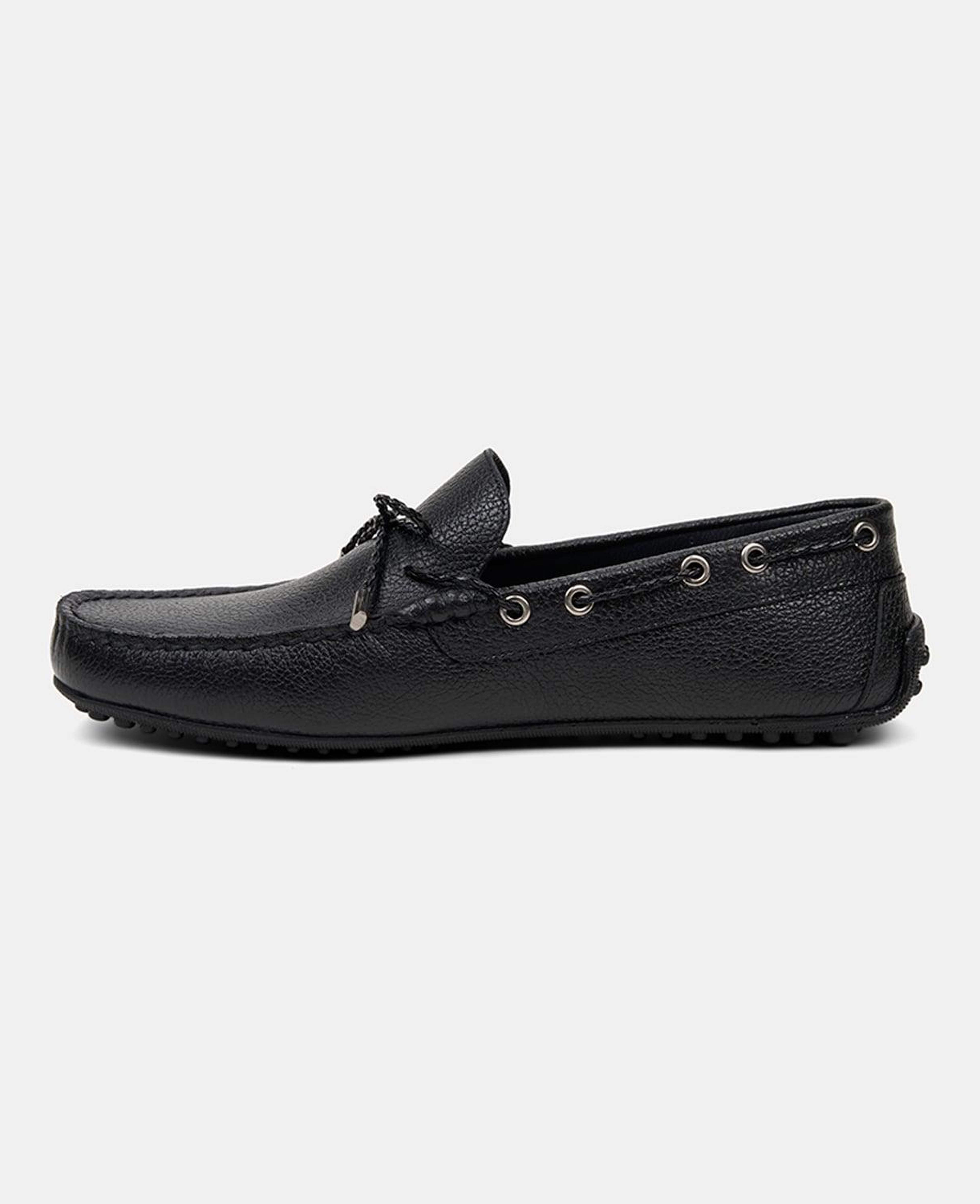 Erkek Siyah Zımba Detaylı İpli Deri Loafer