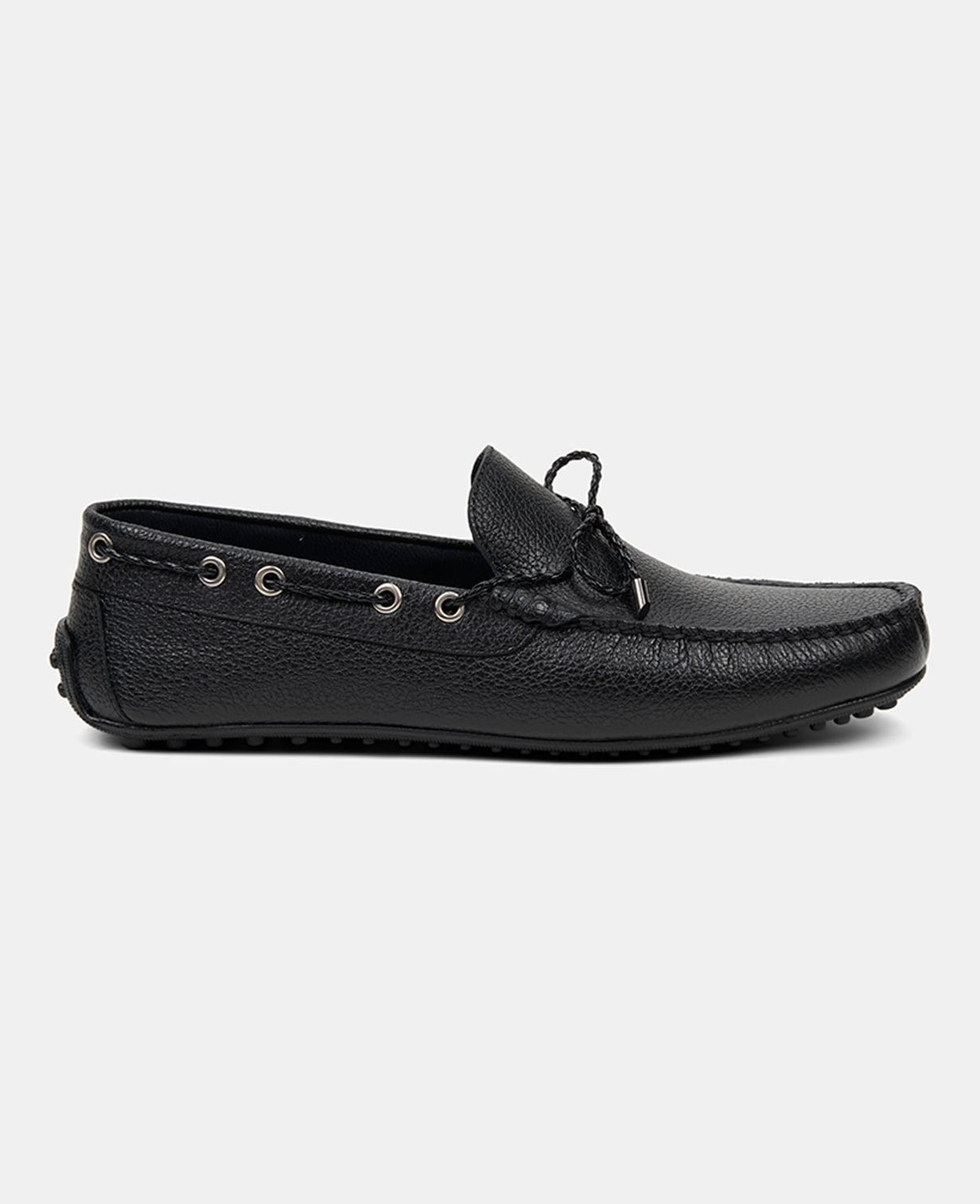 Erkek Siyah Zımba Detaylı İpli Deri Loafer