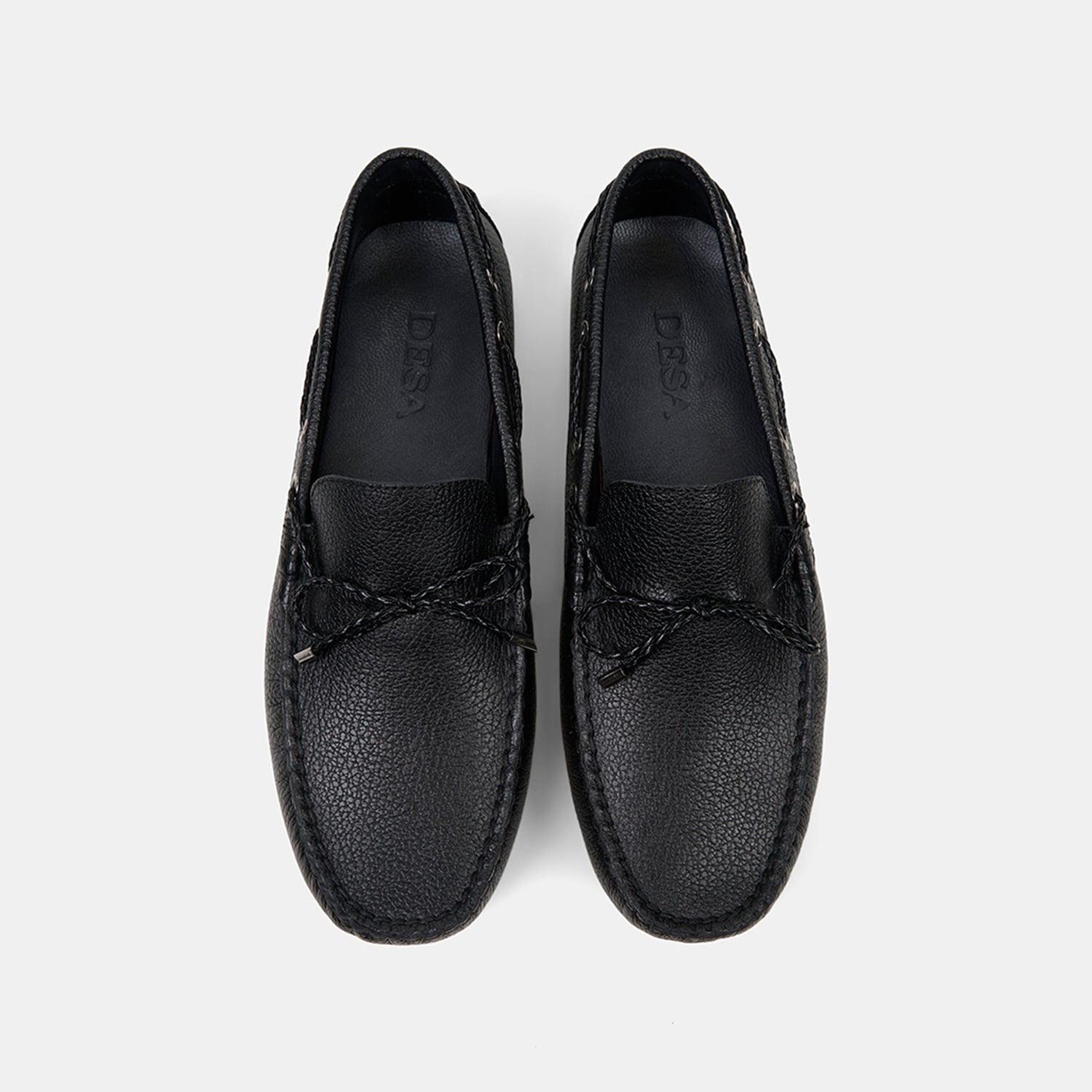 Erkek Siyah Zımba Detaylı İpli Deri Loafer