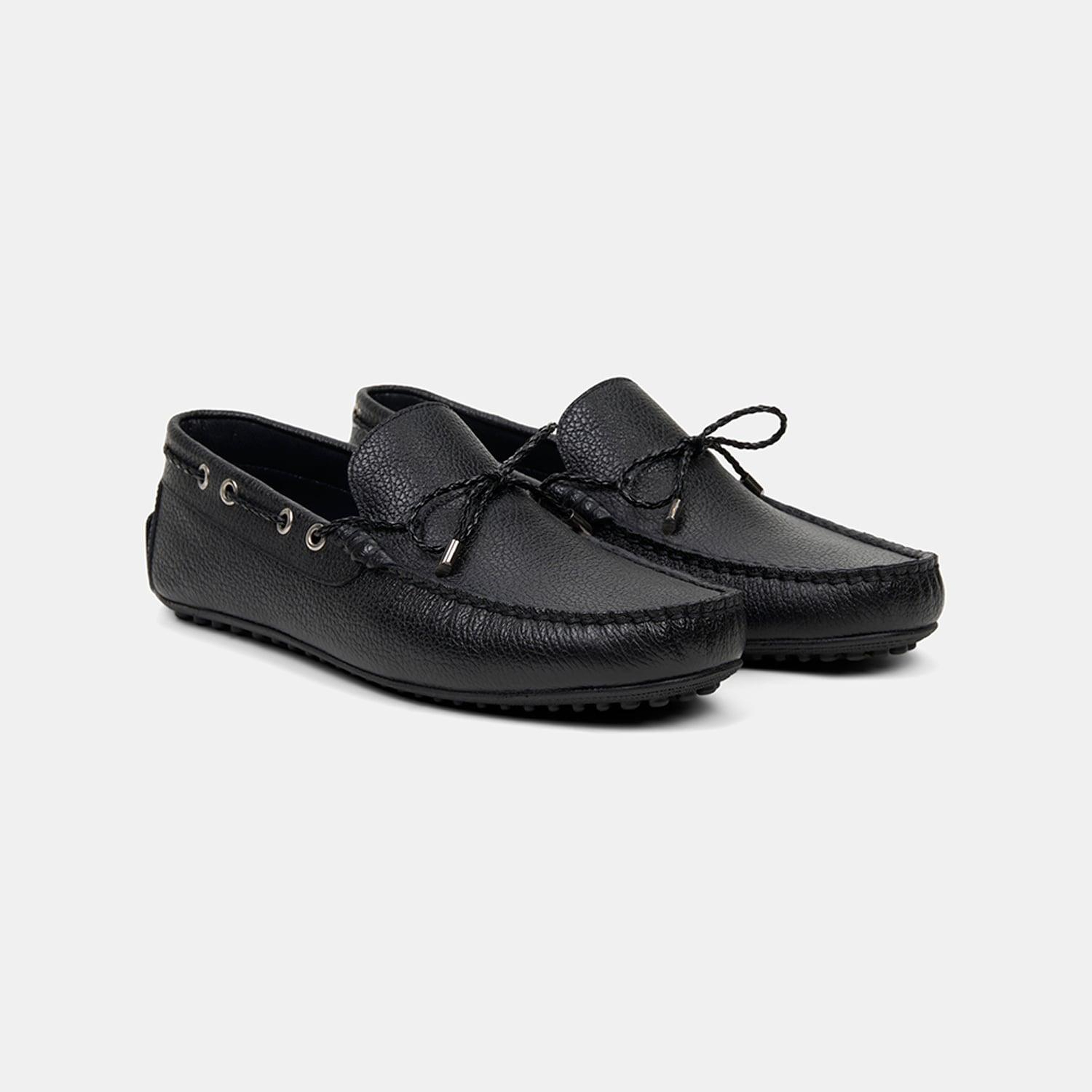 Erkek Siyah Zımba Detaylı İpli Deri Loafer