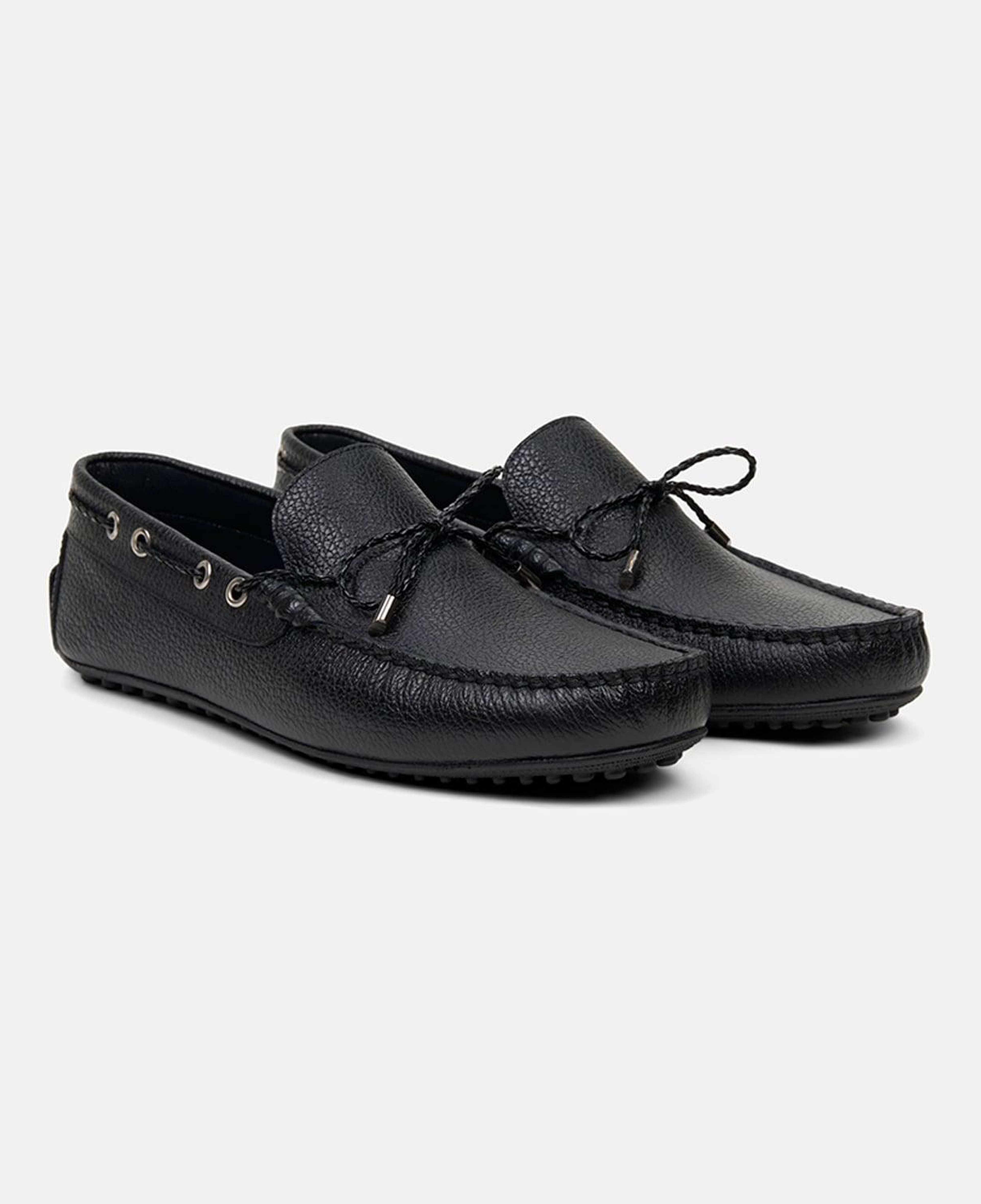 Erkek Siyah Zımba Detaylı İpli Deri Loafer