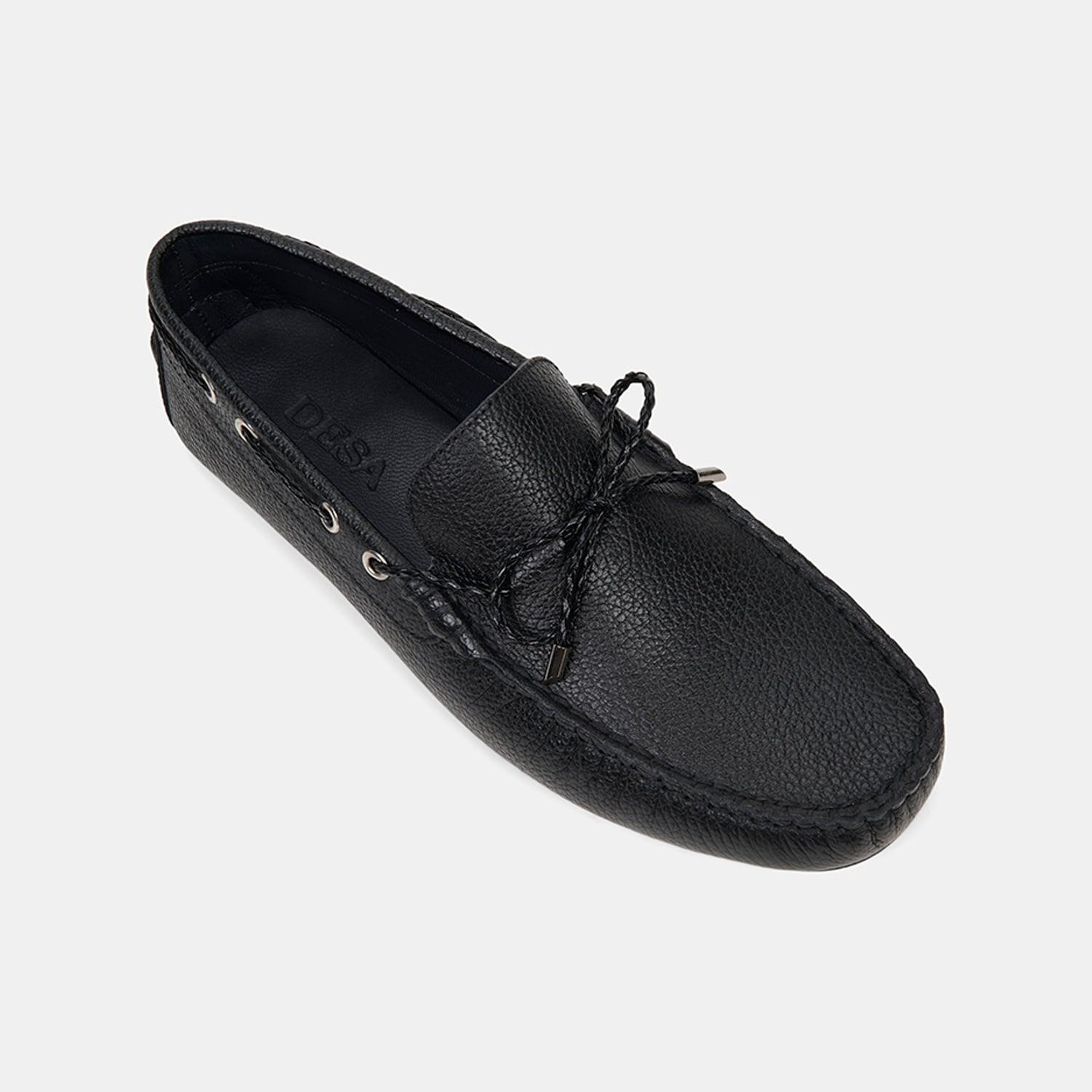 Erkek Siyah Zımba Detaylı İpli Deri Loafer