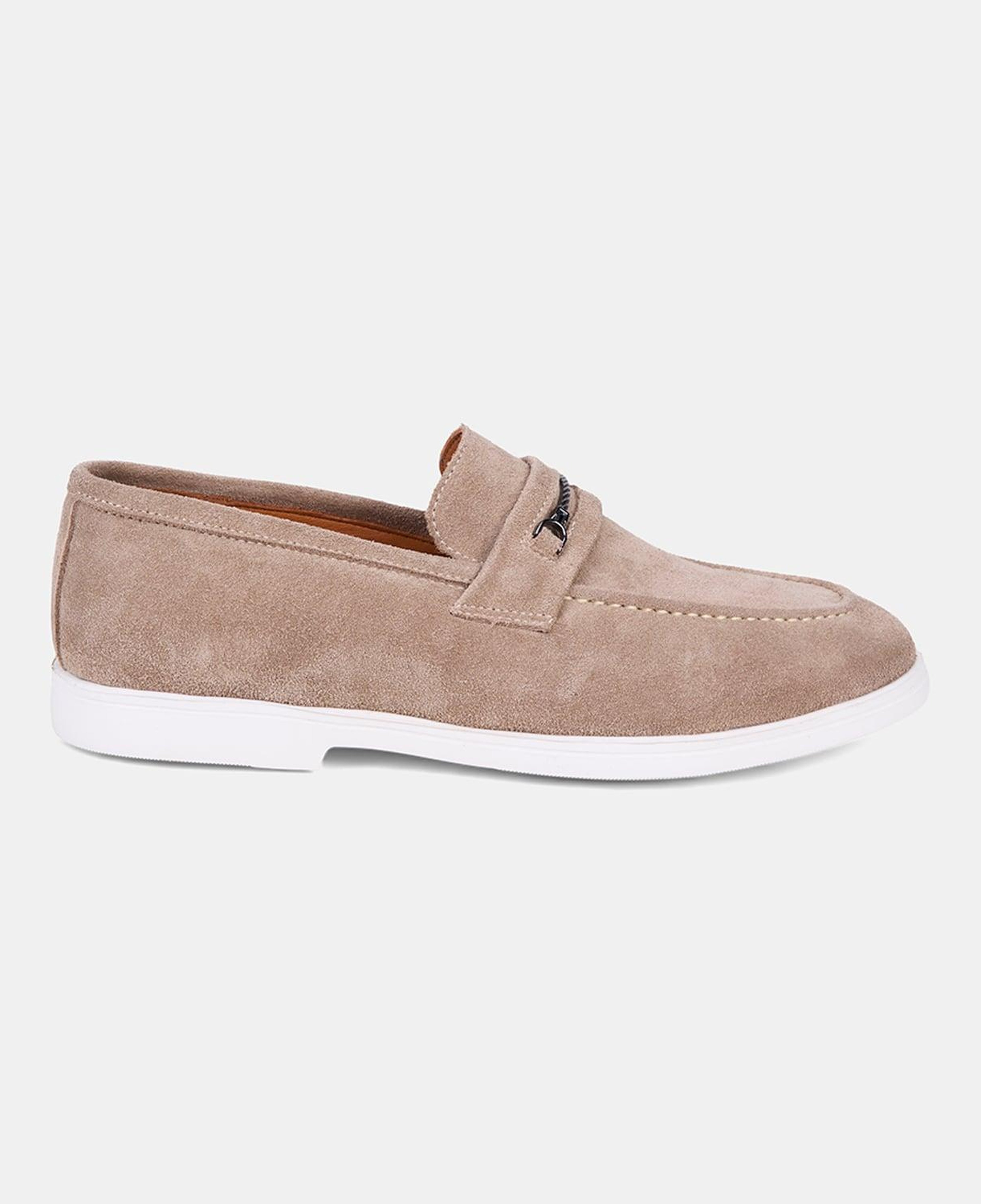 Erkek Bej Metal Aksesuarlı Süet Loafer