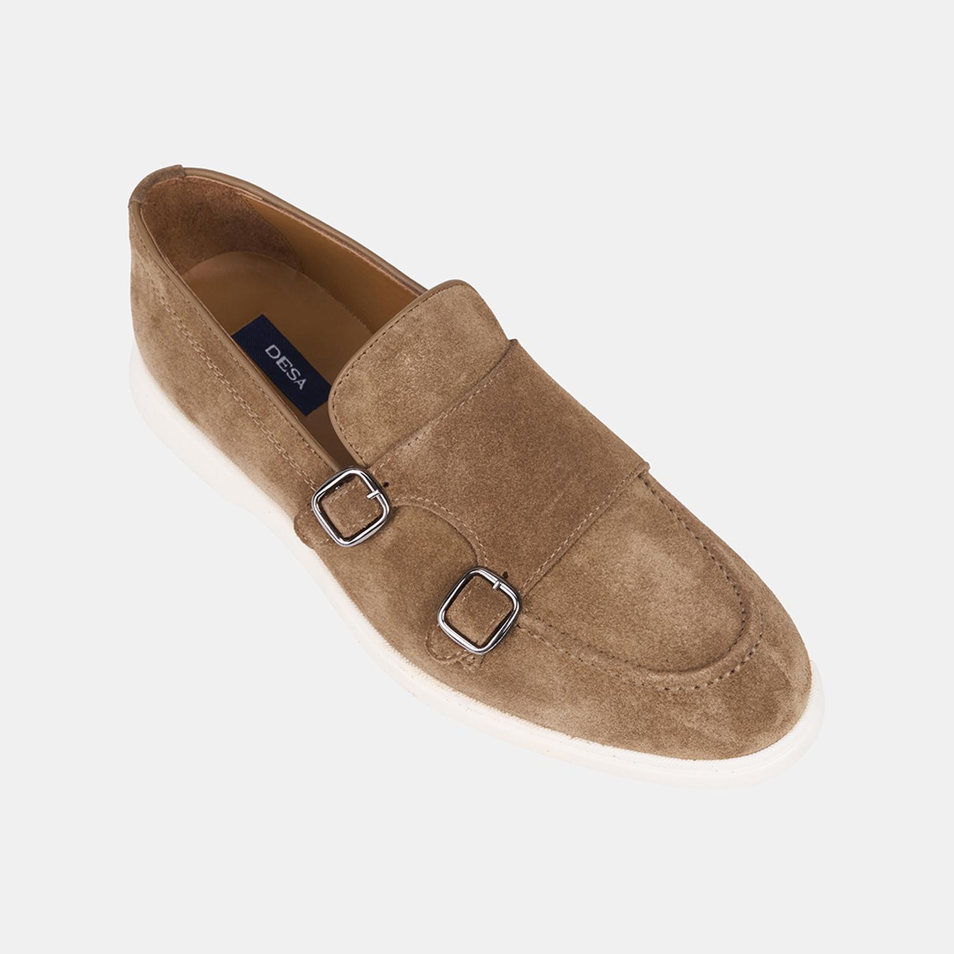 Erkek Taba Çift Metal Toka Aksesuarlı Süet Loafer