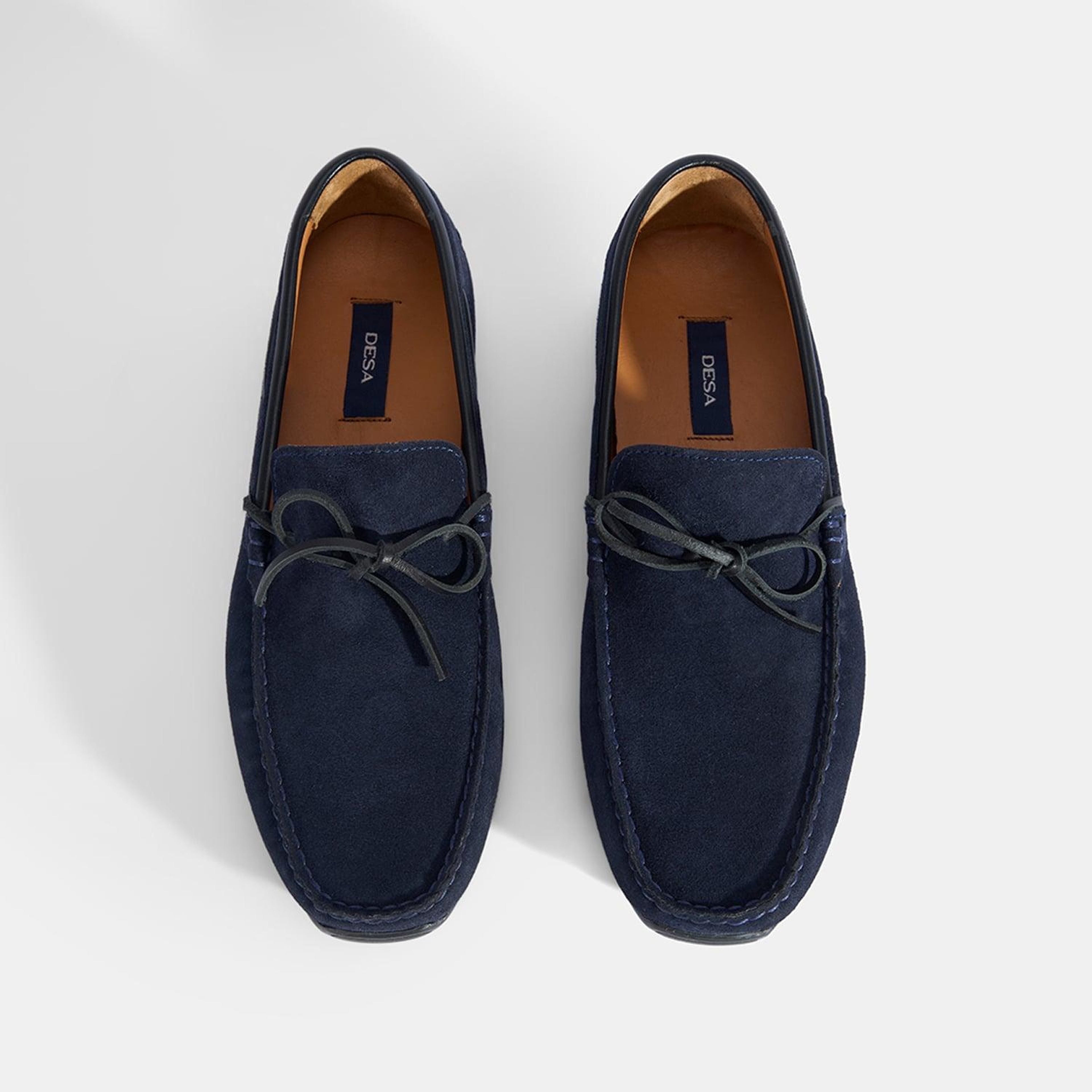 Erkek Lacivert Bağcıklı Süet Deri Loafer