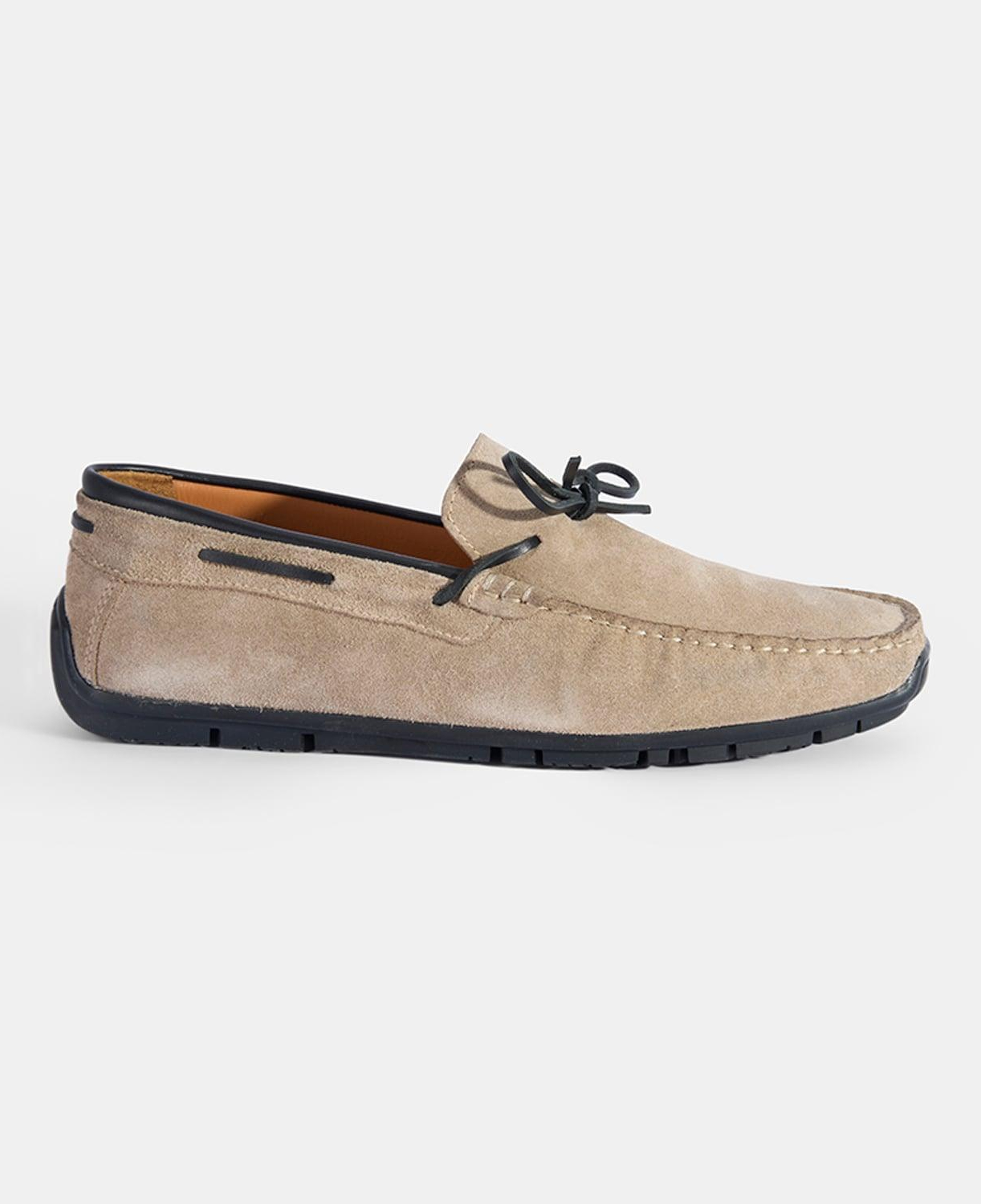 Erkek Bej Bağcıklı Süet Deri Loafer