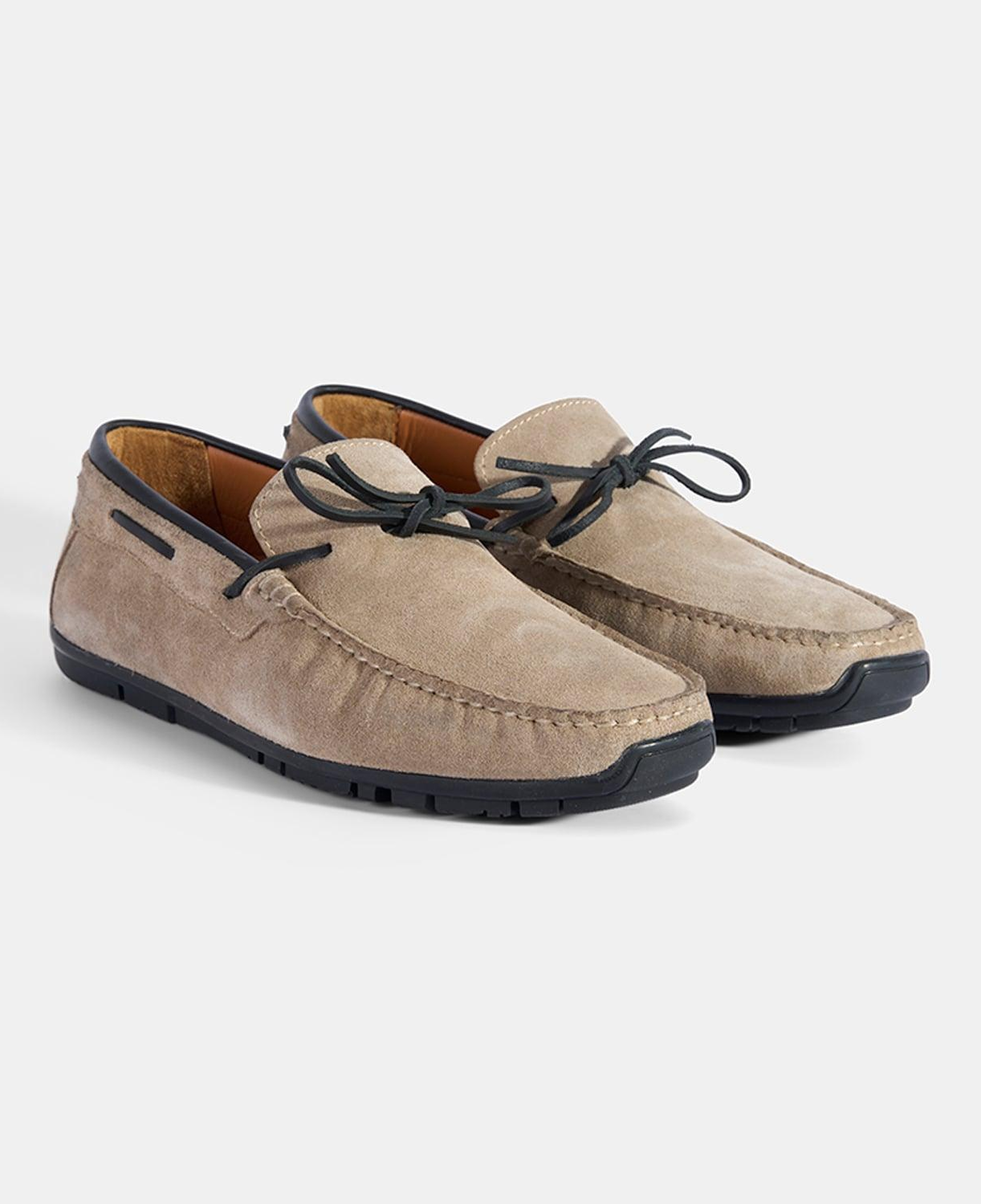 Erkek Bej Bağcıklı Süet Deri Loafer