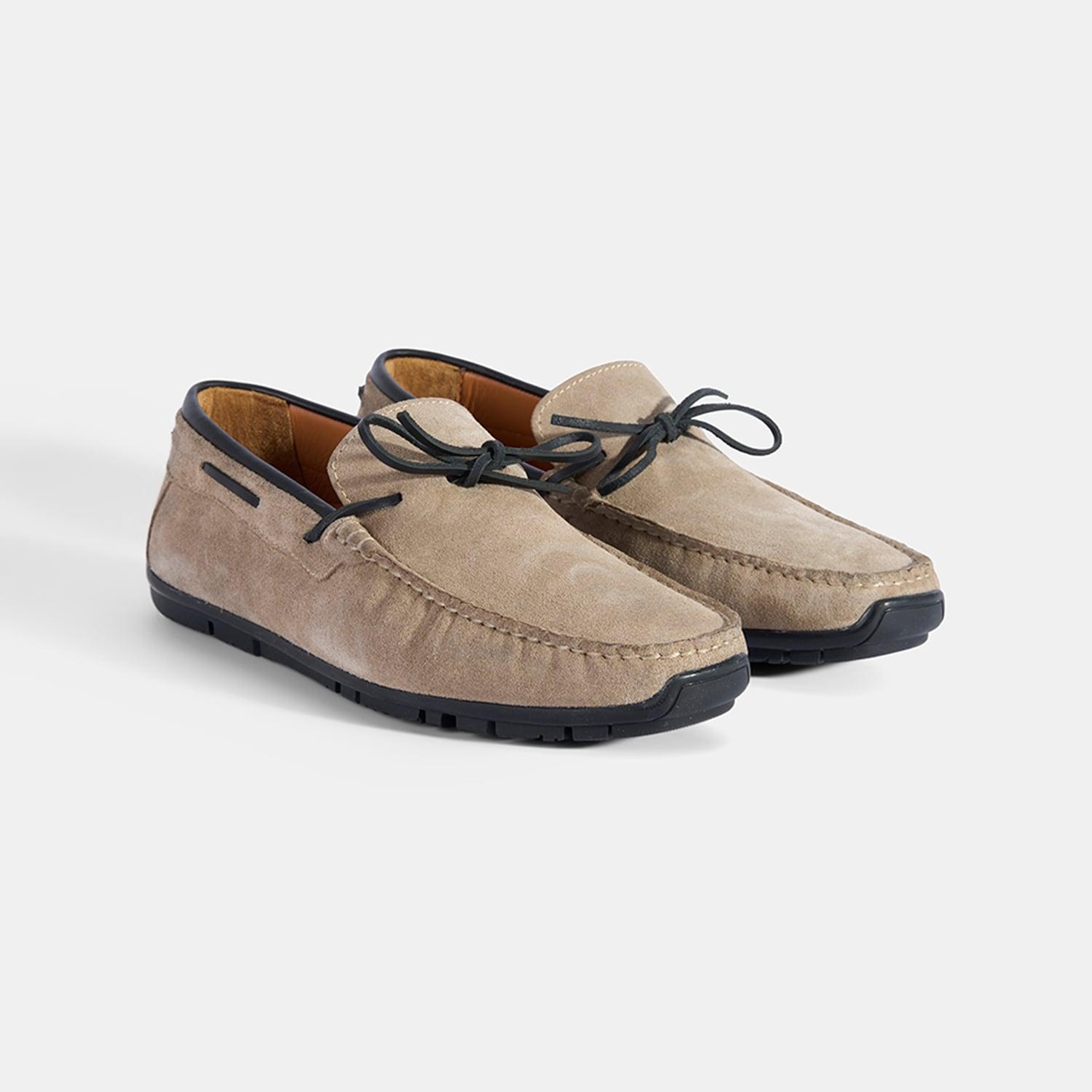 Erkek Bej Bağcıklı Süet Deri Loafer
