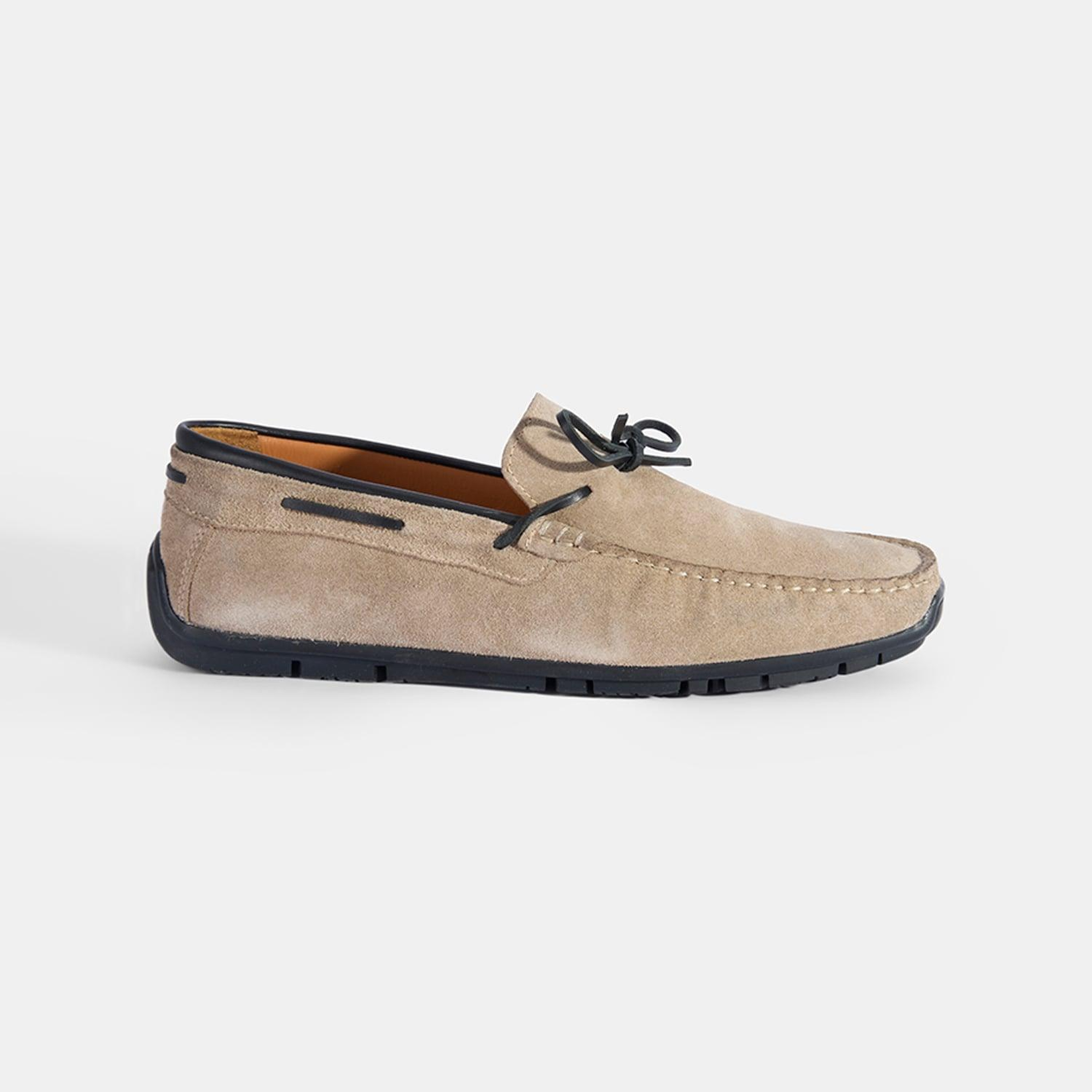 Erkek Bej Bağcıklı Süet Deri Loafer