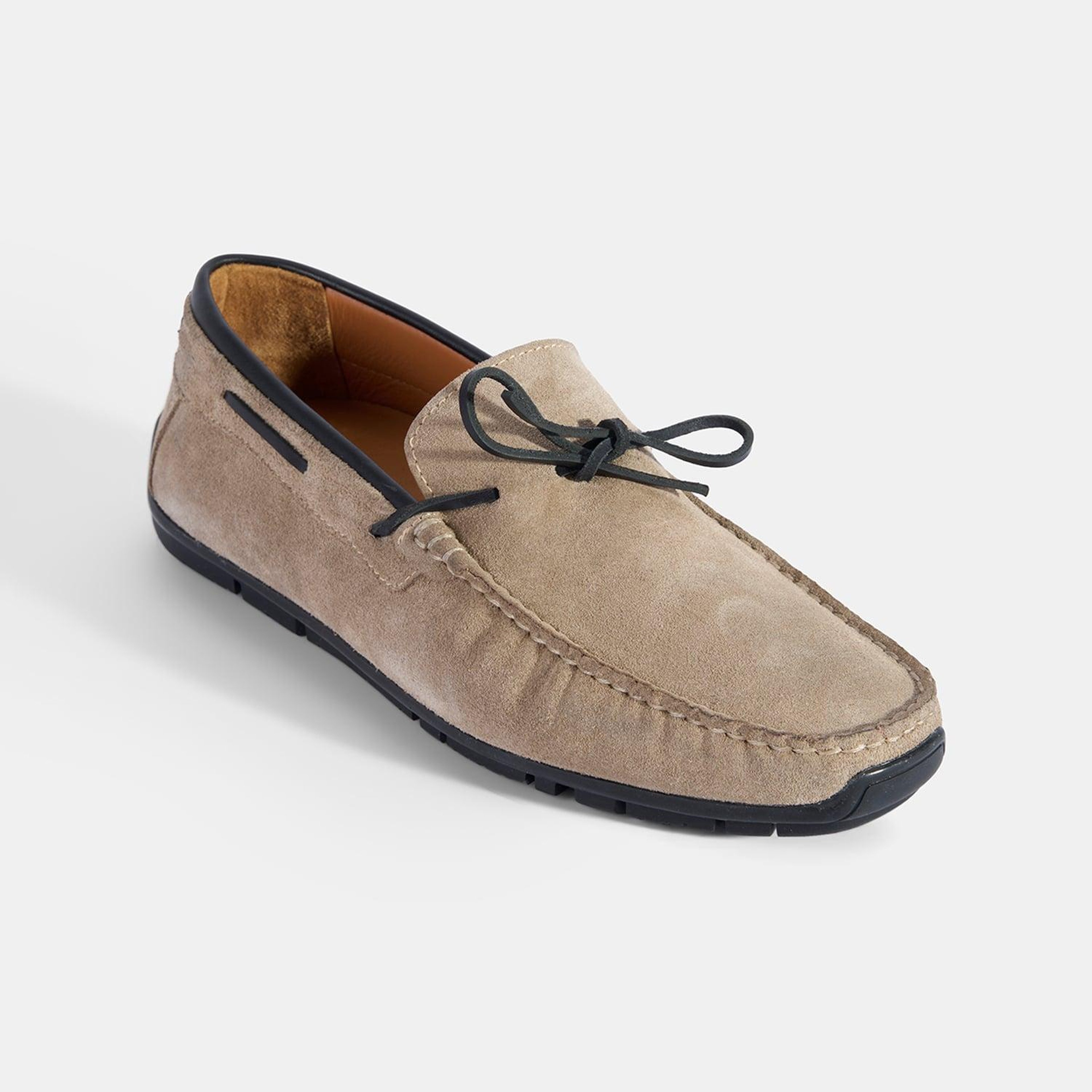 Erkek Bej Bağcıklı Süet Deri Loafer