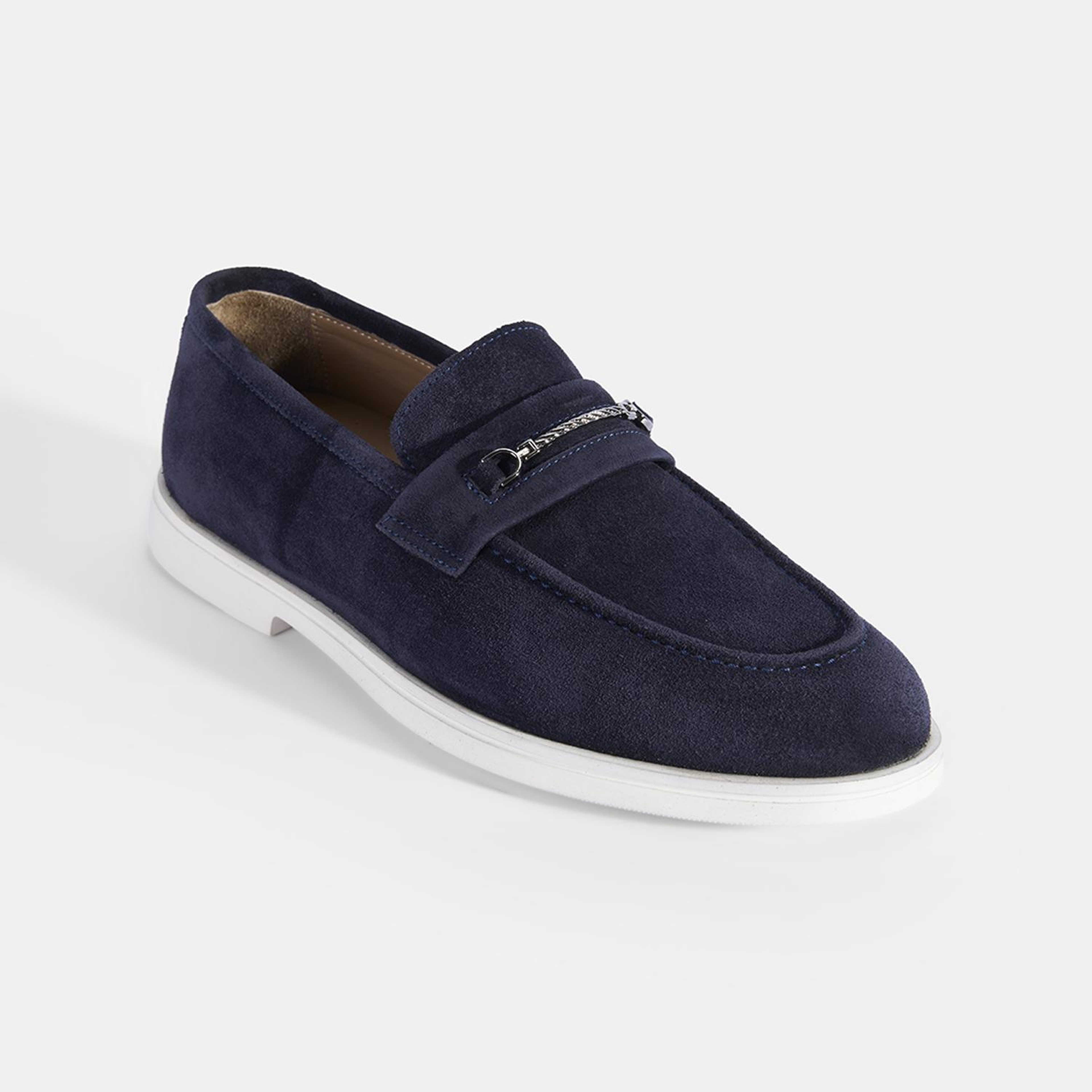 Erkek Lacivert Metal Aksesuarlı Süet Loafer