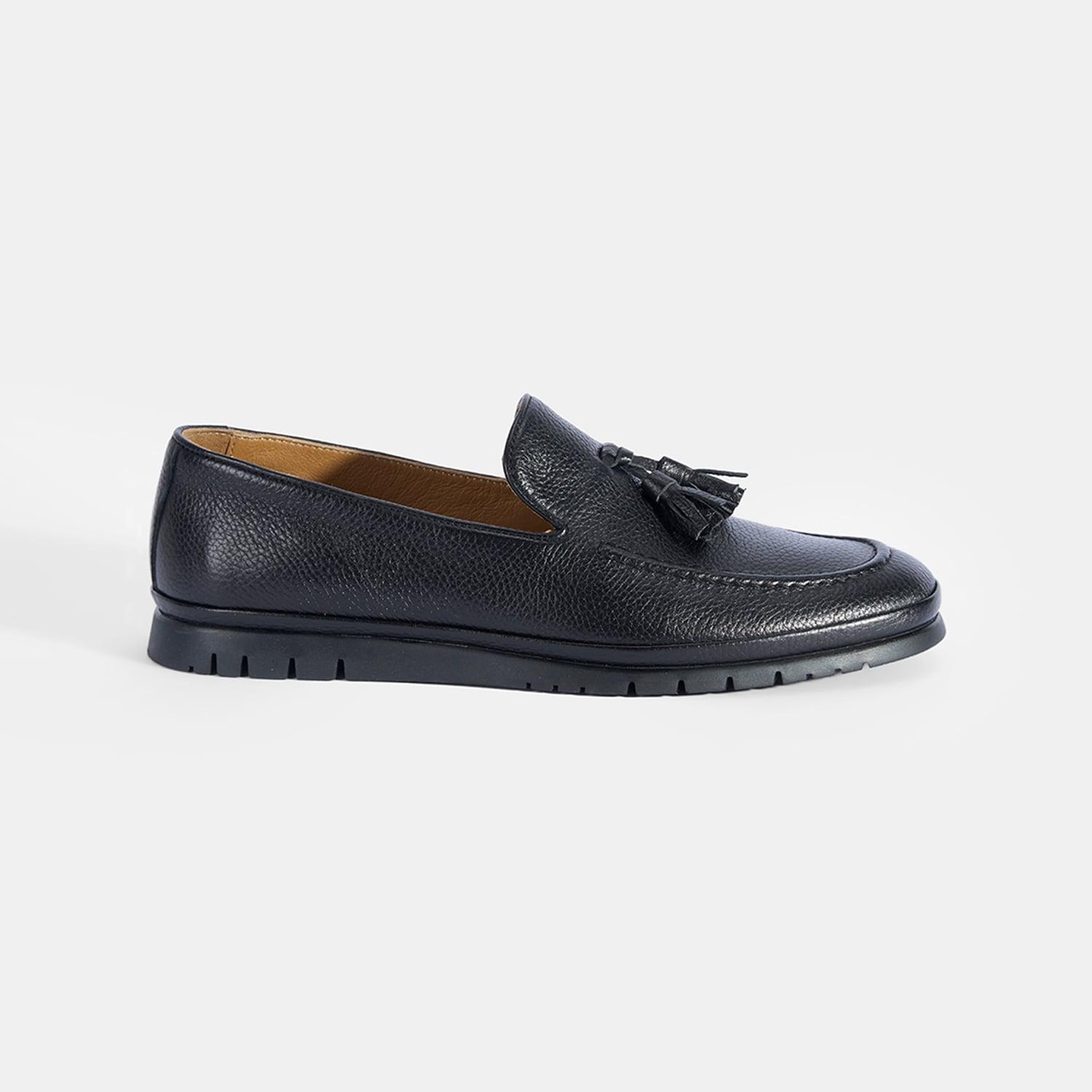 Erkek Siyah Püskül Detaylı Deri Loafer