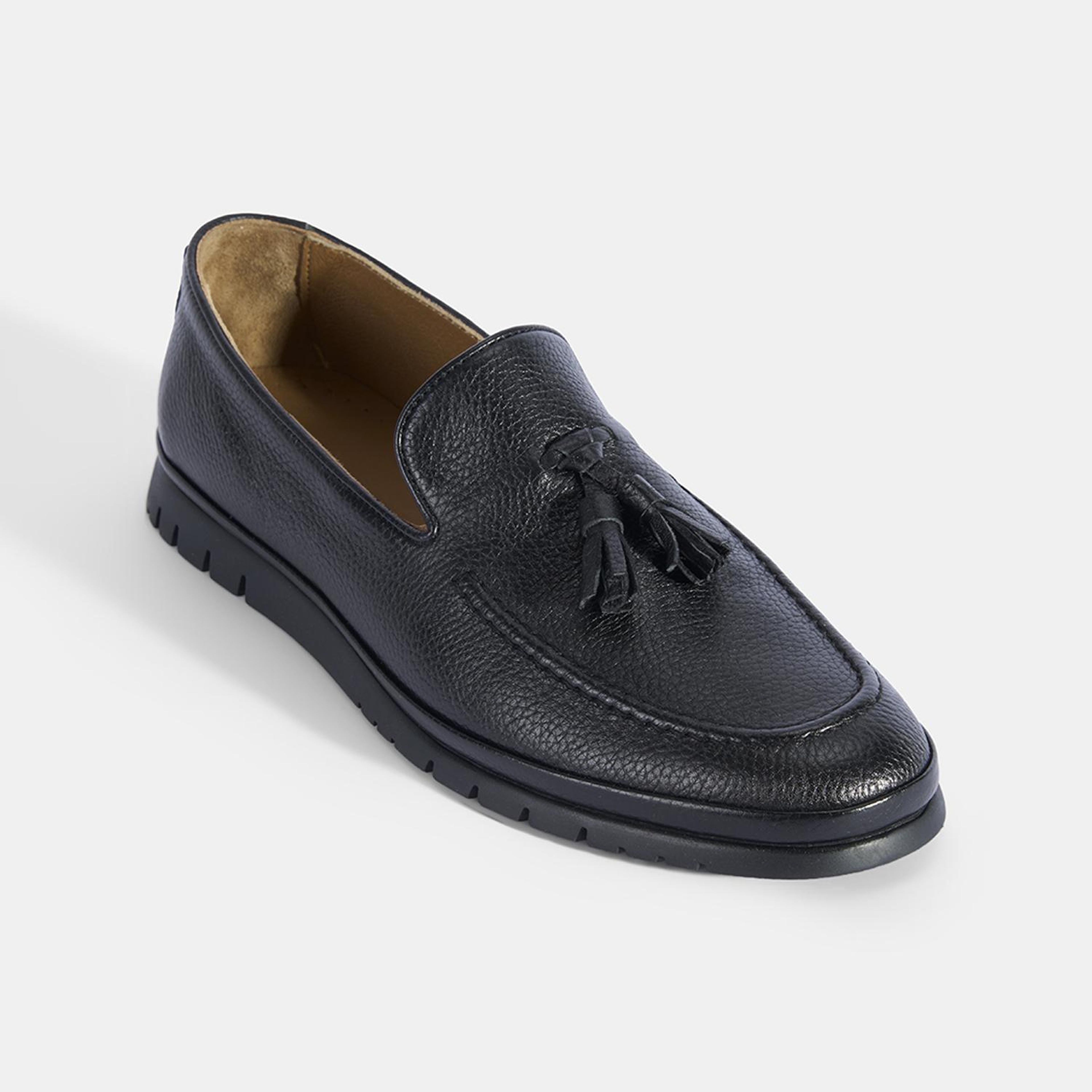Erkek Siyah Püskül Detaylı Deri Loafer