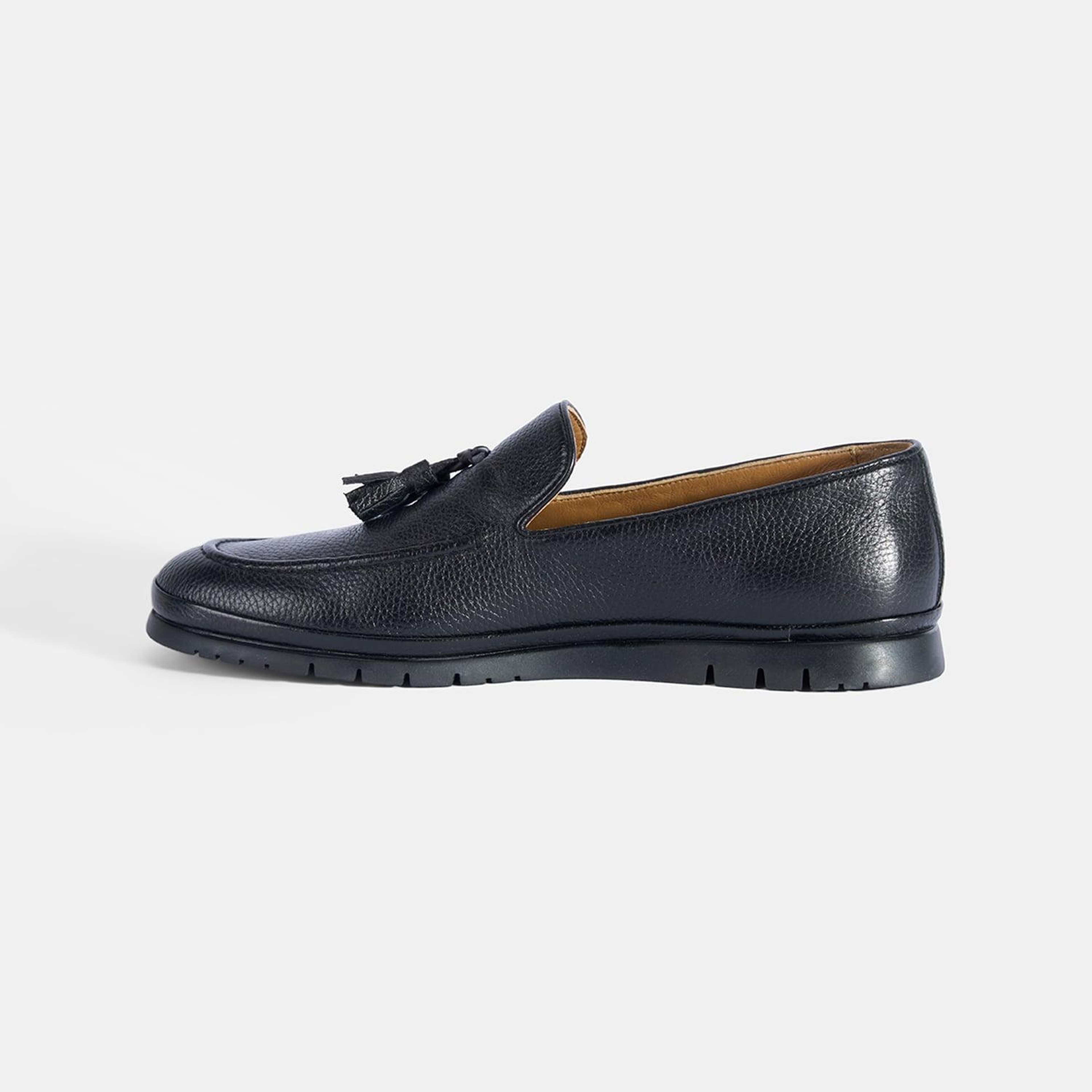 Erkek Siyah Püskül Detaylı Deri Loafer