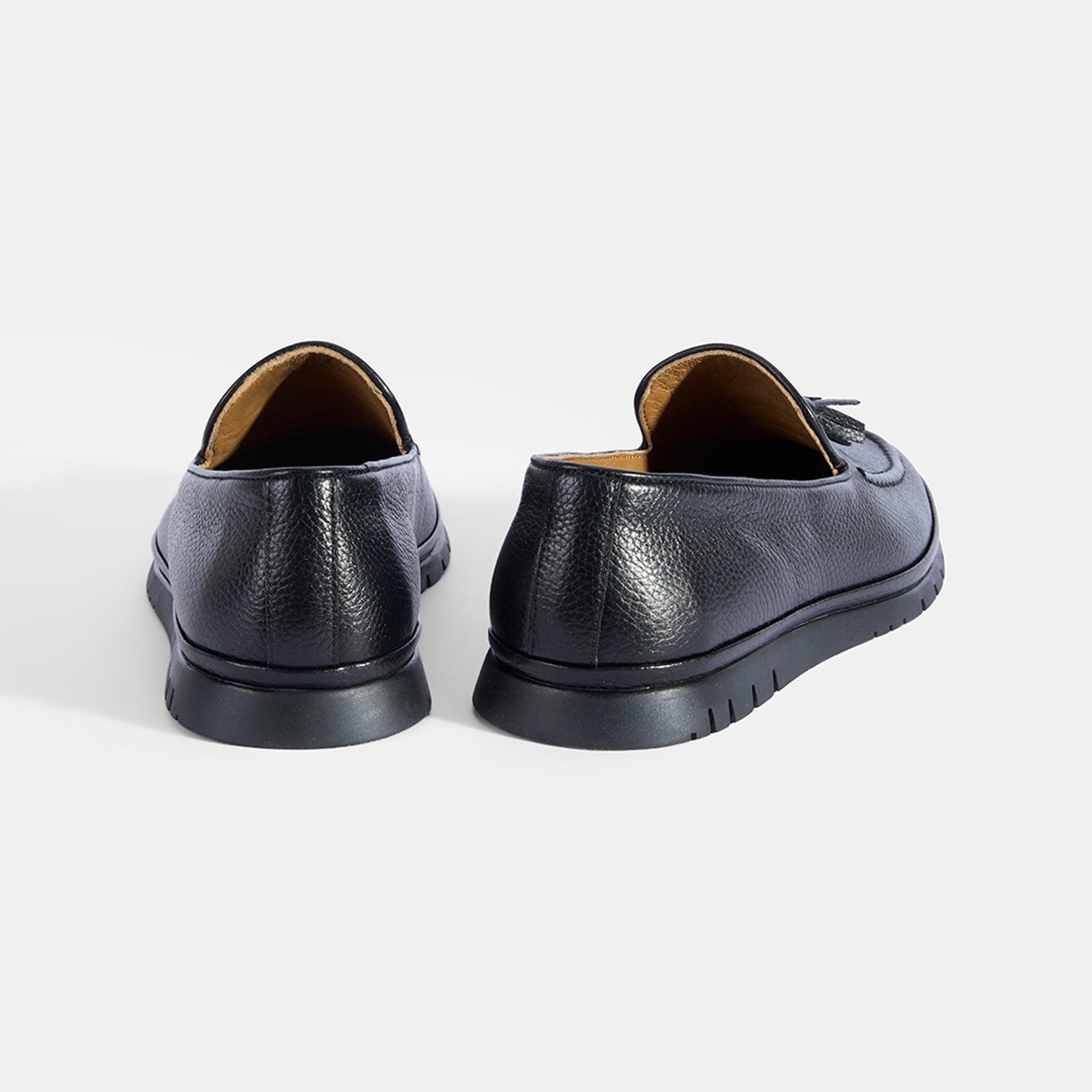 Erkek Siyah Püskül Detaylı Deri Loafer