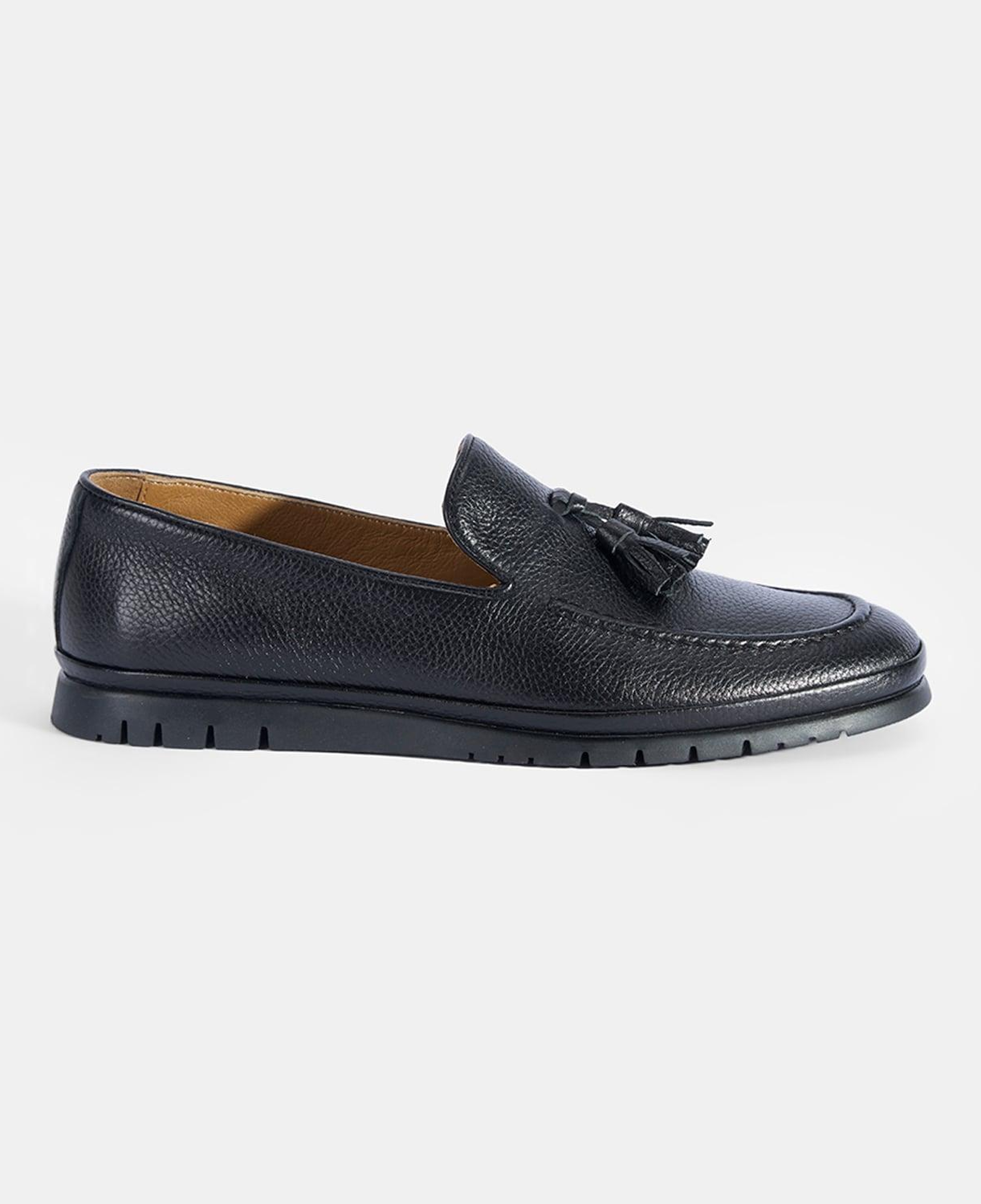 Erkek Siyah Püskül Detaylı Deri Loafer
