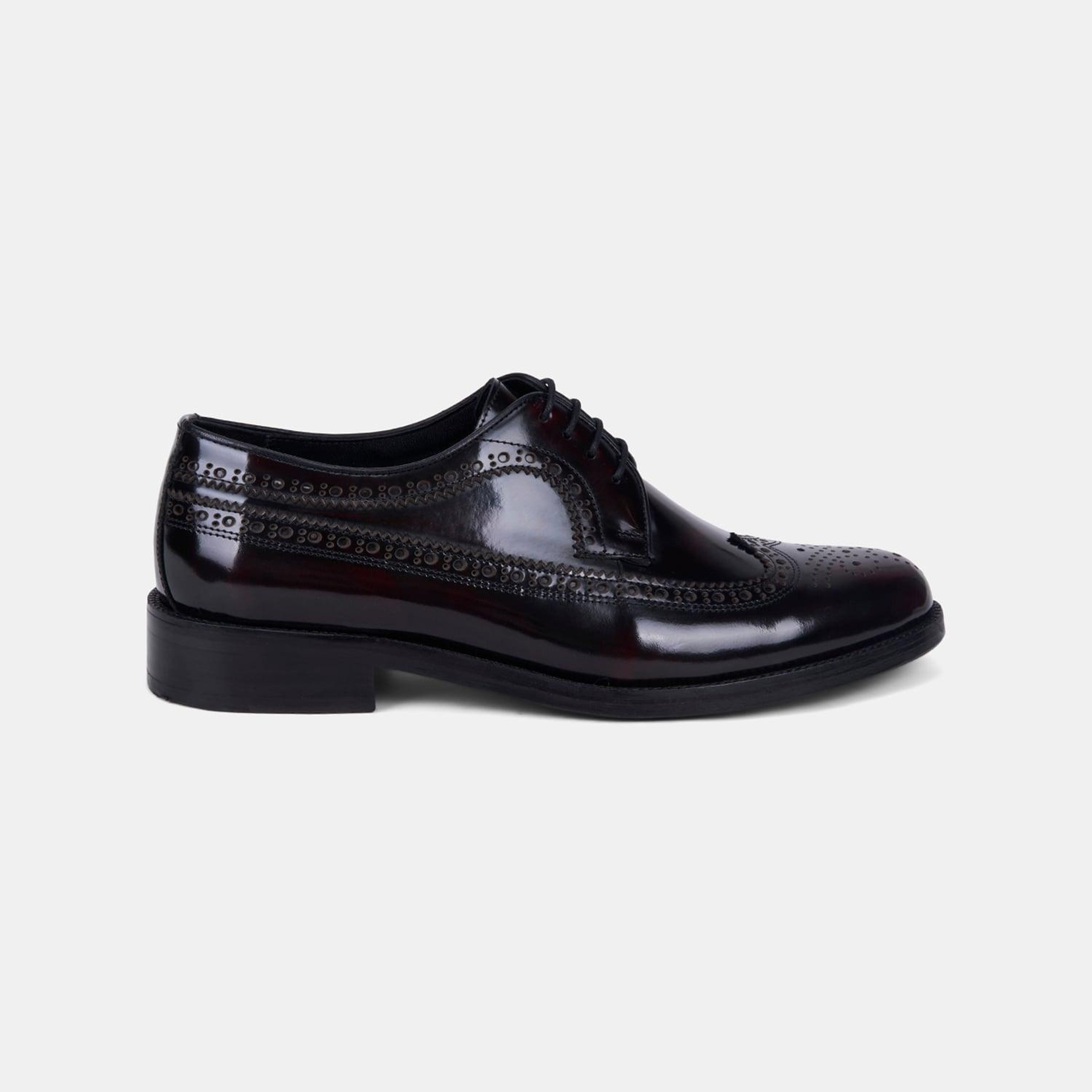 Erkek Bordo Bağcıklı Brogue Klasik Deri Ayakkabı
