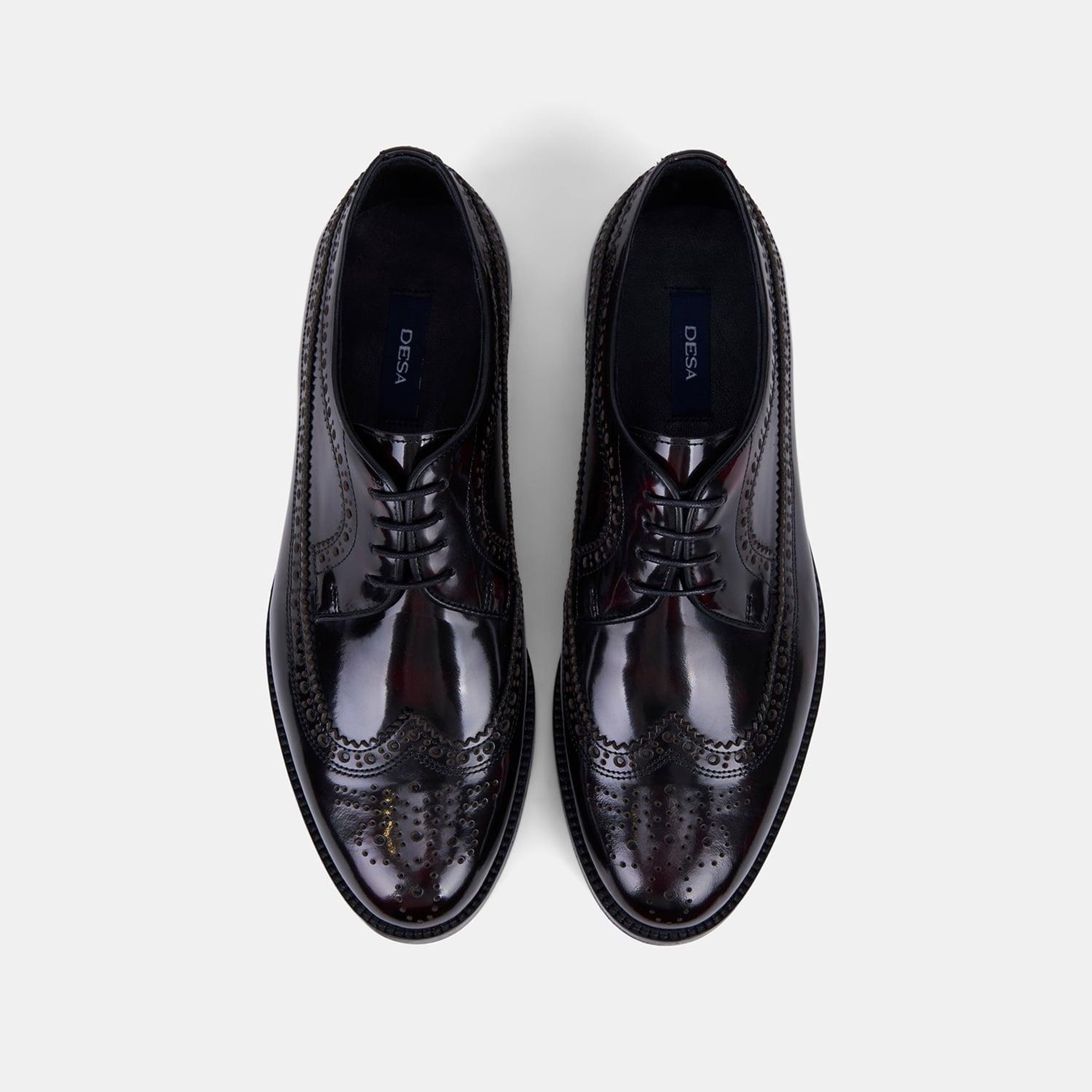 Erkek Bordo Bağcıklı Brogue Klasik Deri Ayakkabı
