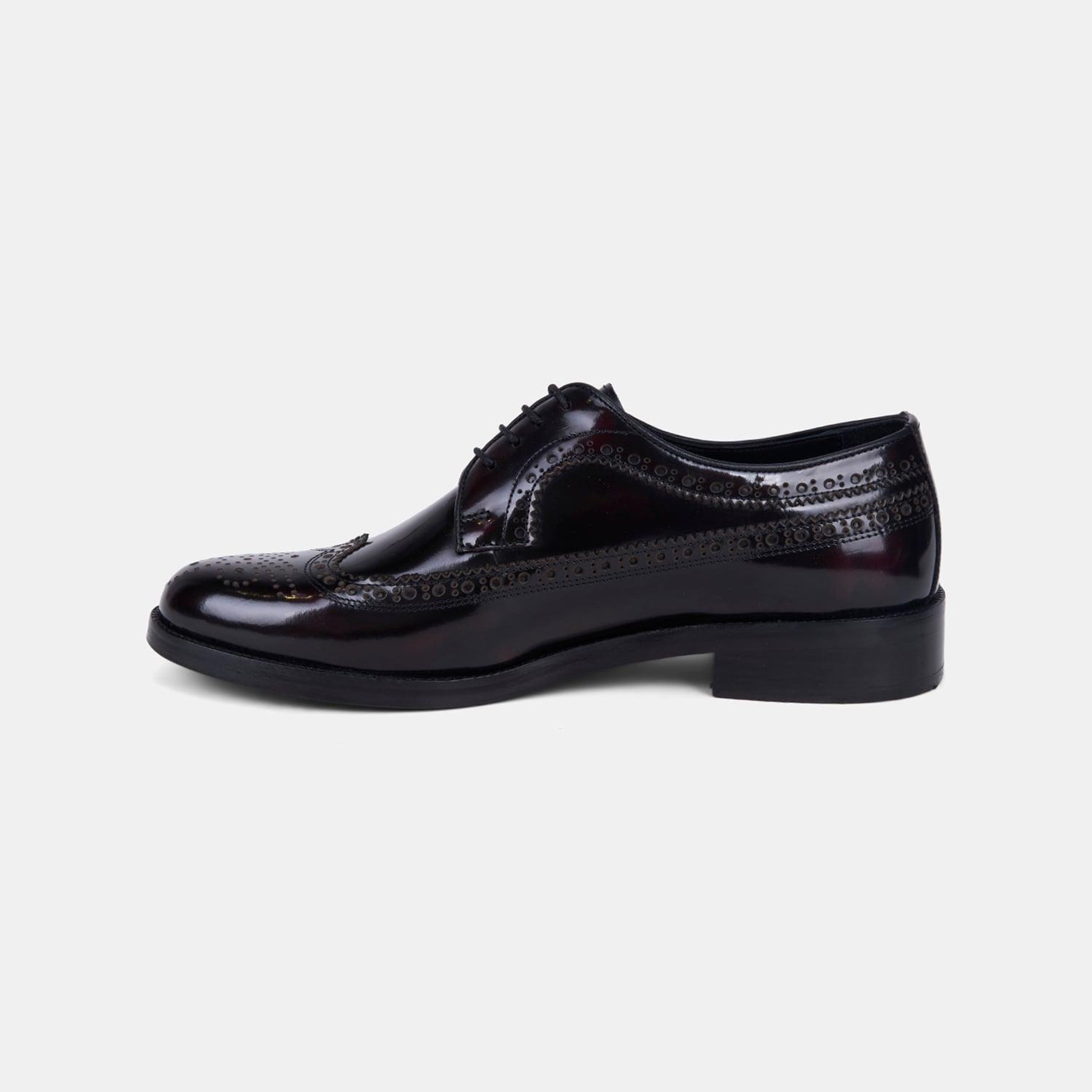 Erkek Bordo Bağcıklı Brogue Klasik Deri Ayakkabı